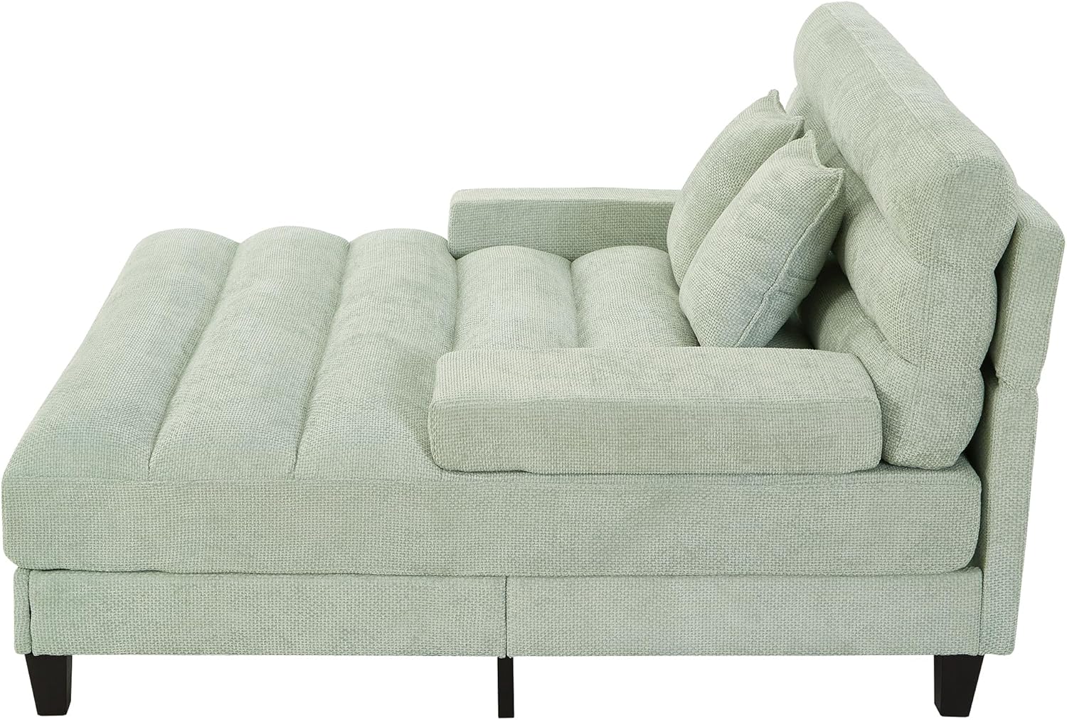 Merax Boneless Couch 2 Seat Chaise Lounge Sofa with Light, 6-Position Adjustable Backrest, 57.1" Sofa Bed Chenille Upholstered Sleeper Sofa with 2 Throw Pillows for Living Room (Green)