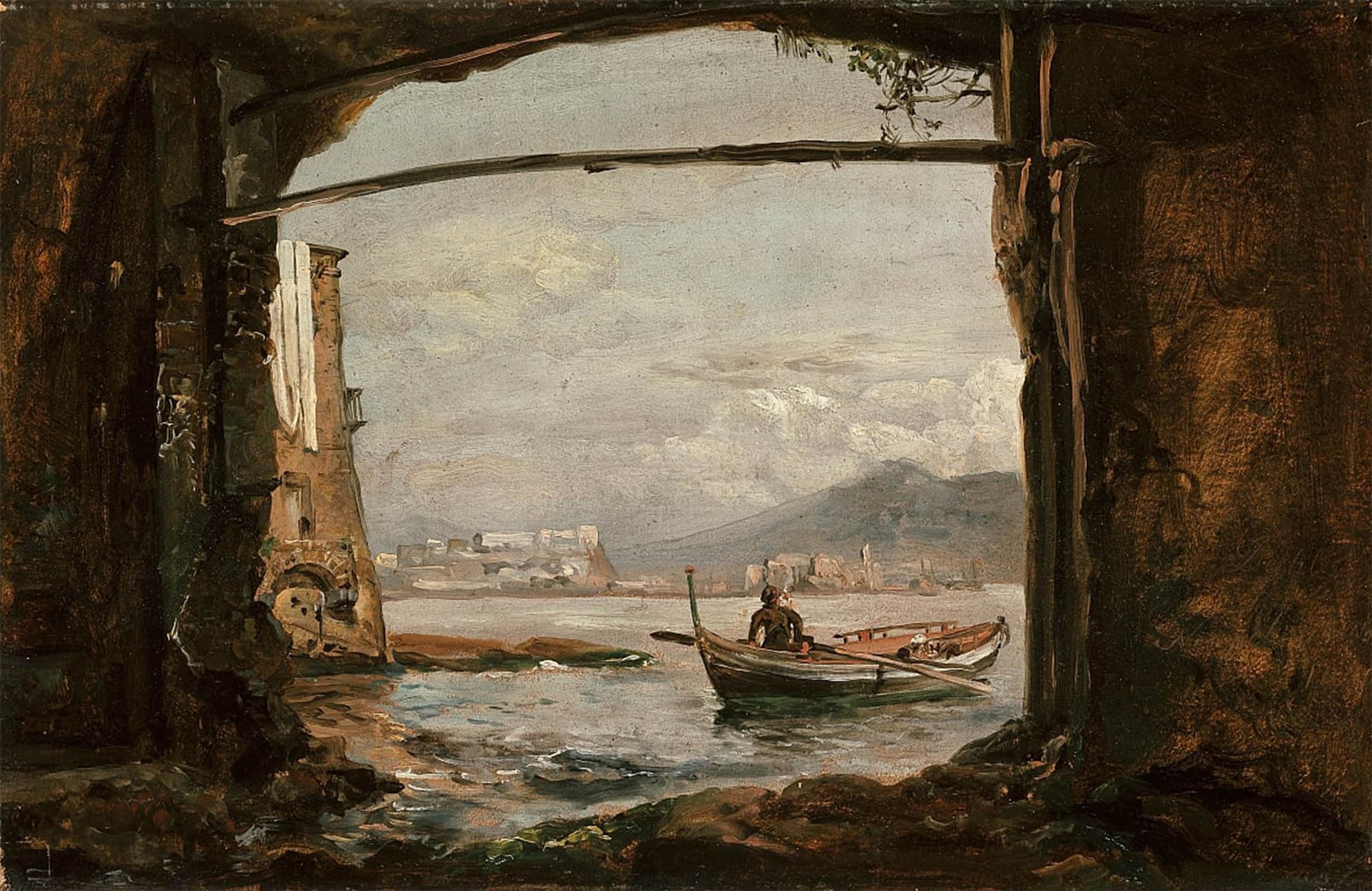 SERENDIPITP Abstract Painting Mural Print Picture Wall Decor Painting View From a Grotto Near Posillipo by Johan Christian Dahl Vintage Wall Artwork for Home Decor 60x90cm