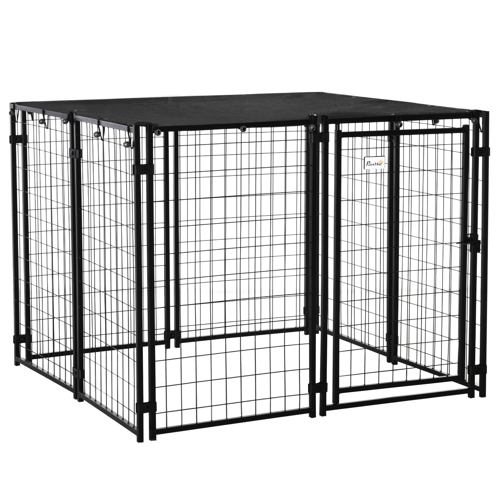 PawHut Recinto per Cani in Acciaio Pieghevole con Copertura, Box per Animali a 8 Pannelli con Porta Bloccabile, 141x141x113cm, Nero