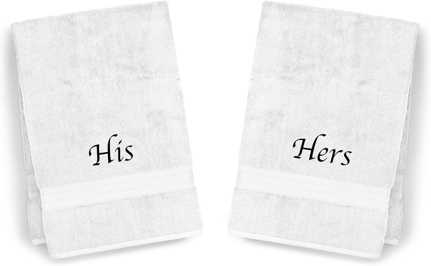 Liberty21 Oversized, Luxurious His & Hers Embroidered Bath Towels Set. Includes: 1 His and 1 Hers Towel. (White)
