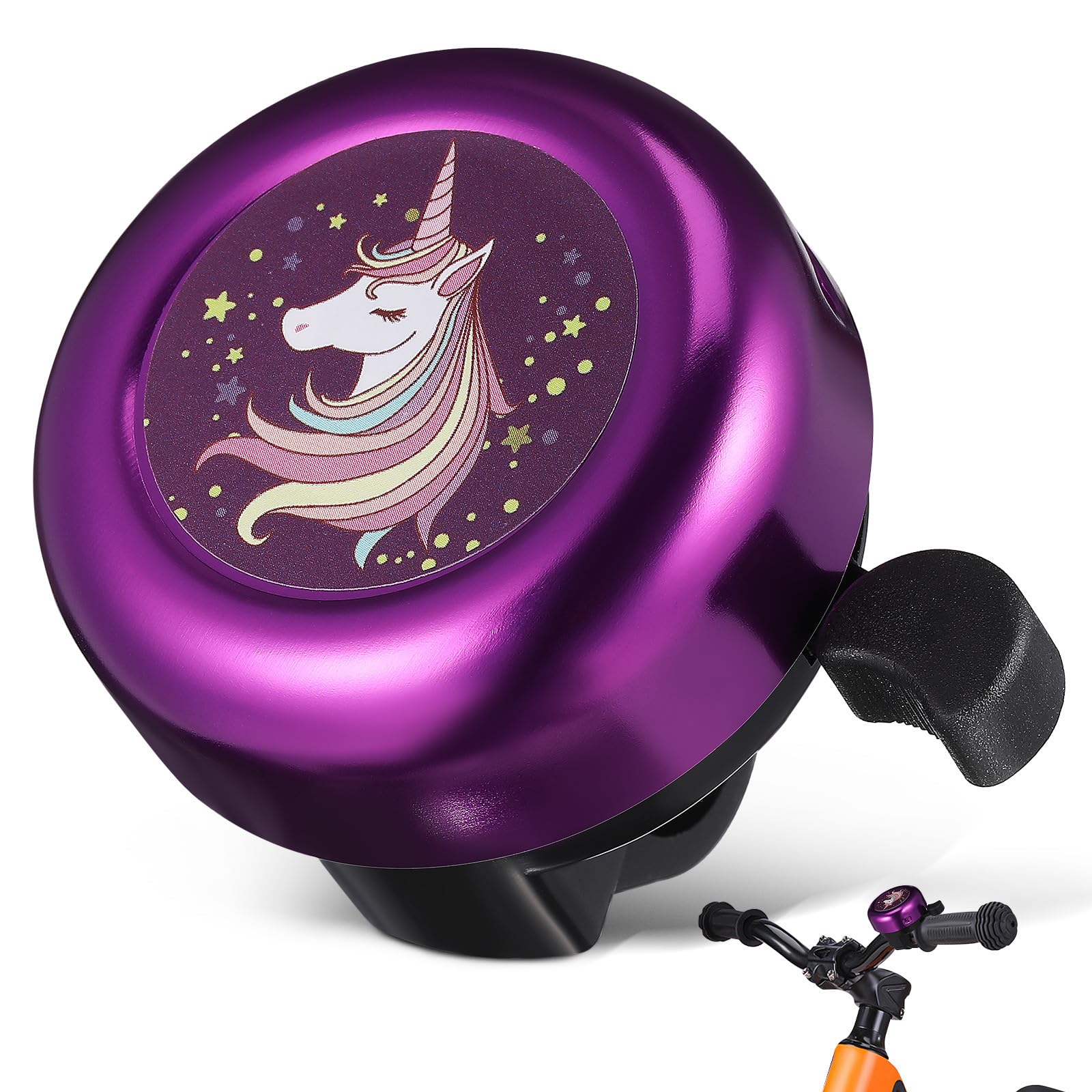 HOMSFOU Bike Bell: Unicorn Kids Bicycle Bell with Loud Ding - Cartoon Purple Bike Horn for Girls Boys, Easy Install on Scooter