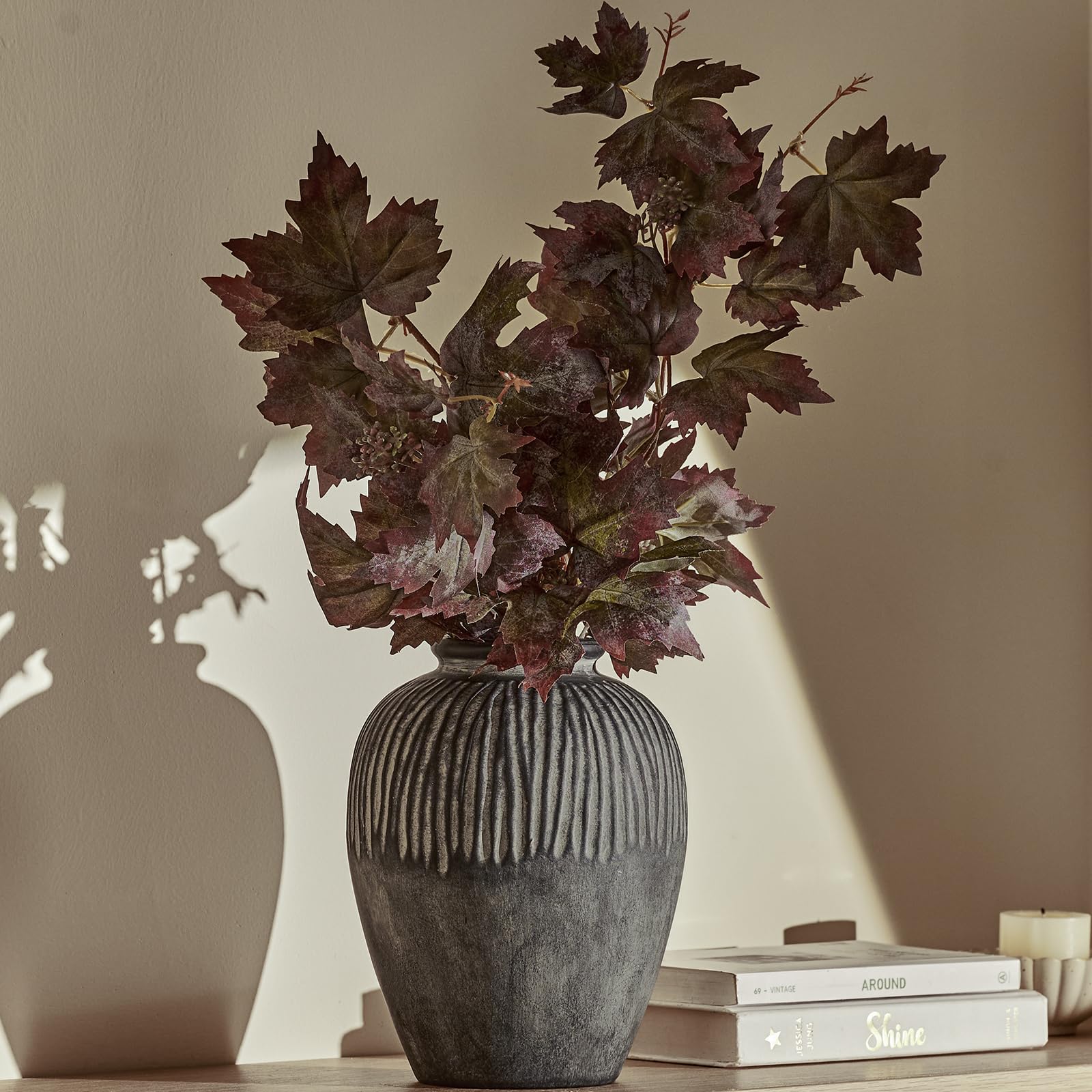 DN DECONATION Vaso da fiori per decorazione domestica, tavolo da cucina, soggiorno, decorazione | Vaso in ceramica da 22,9 cm, grigio scuro, vaso da fiori Wabi-Sabi per soggiorno, centrotavola, vaso opaco per mensola