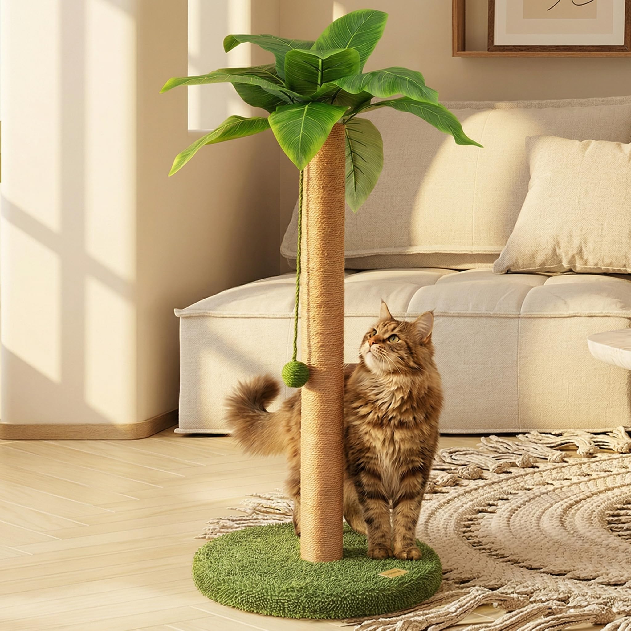 Rascador para gatos, columna rascadora con bola colgante, 80 cm de alto, cuerda de sisal de alta calidad para gatos de casa, protección de muebles y decoración del hogar