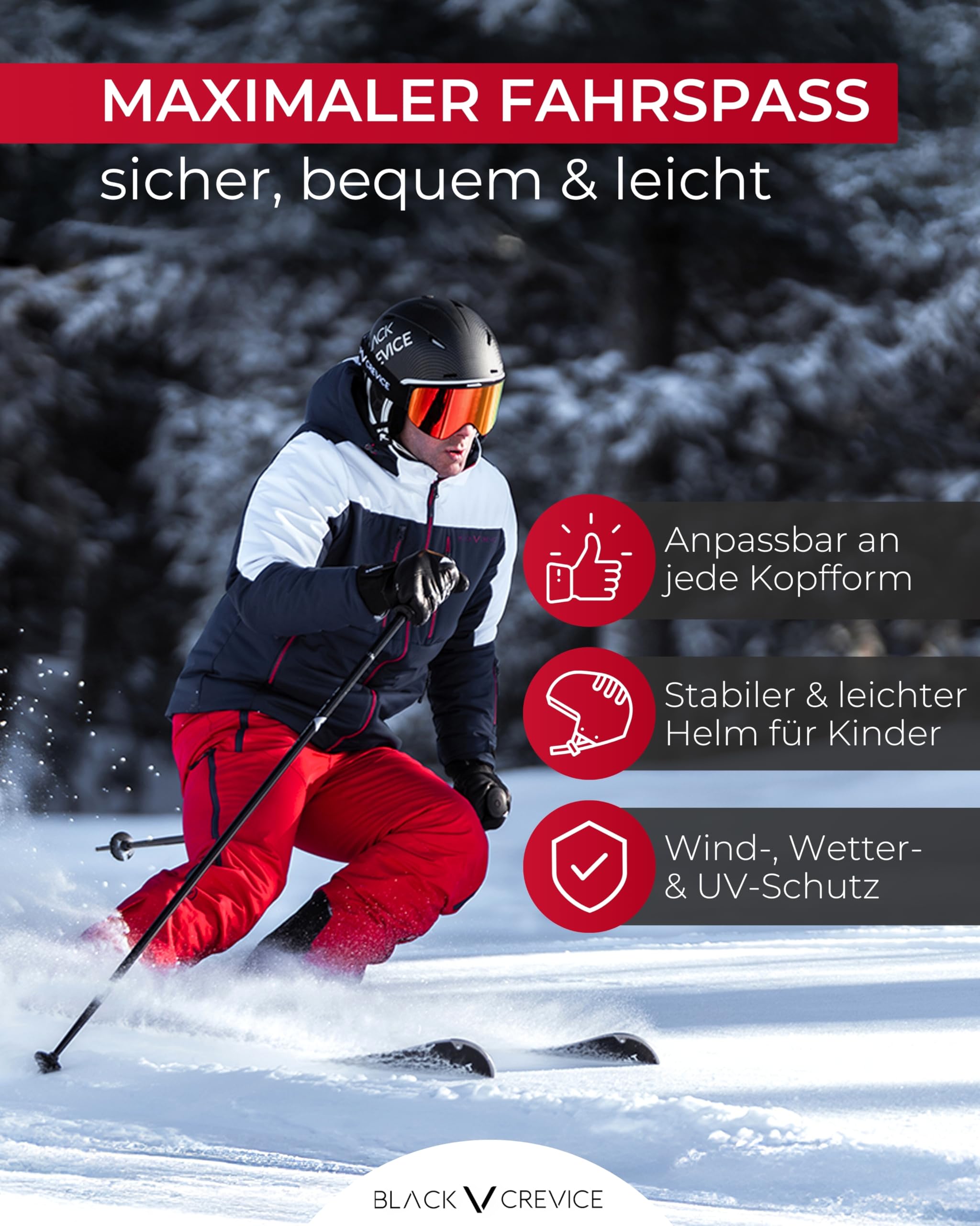Black Crevice Kinder-Skihelm Leogang I Skihelm mit Visier im Pilotenstyle I Snowboardhelm für Jungen & Mädchen I Atmungsaktiver Ski-Helm I Größenverstellbar