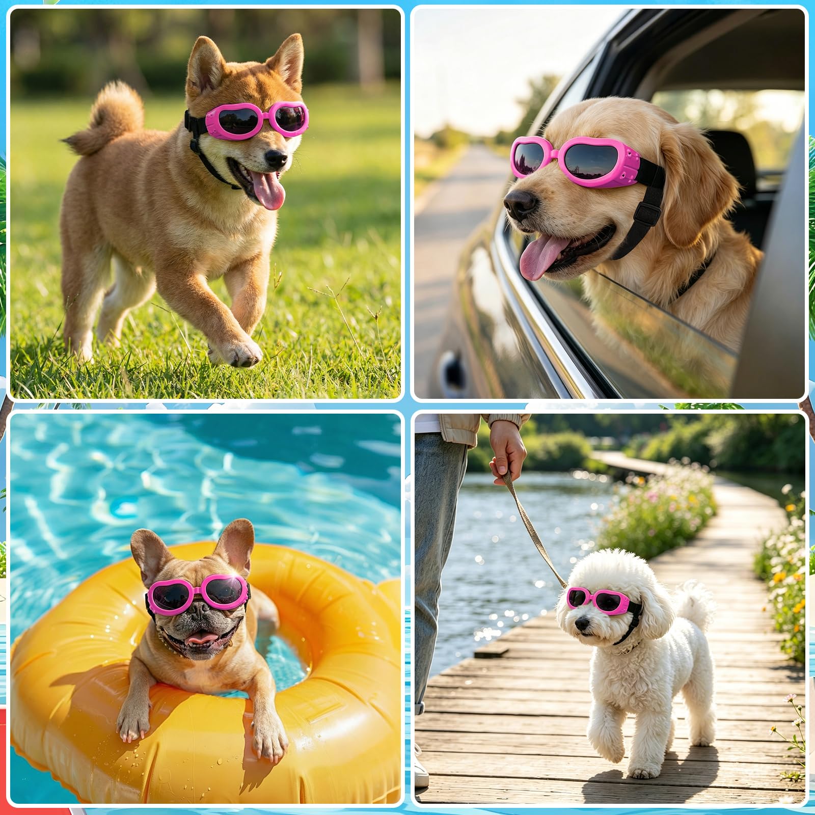 Occhiali da Sole per Cani Piccola, Occhiali Protettivi per Cani, Protezione UV, Impermeabili, Antivento e Antiappannamento, Adatti a Cane e Gatti di Piccola Taglia (Rosa)