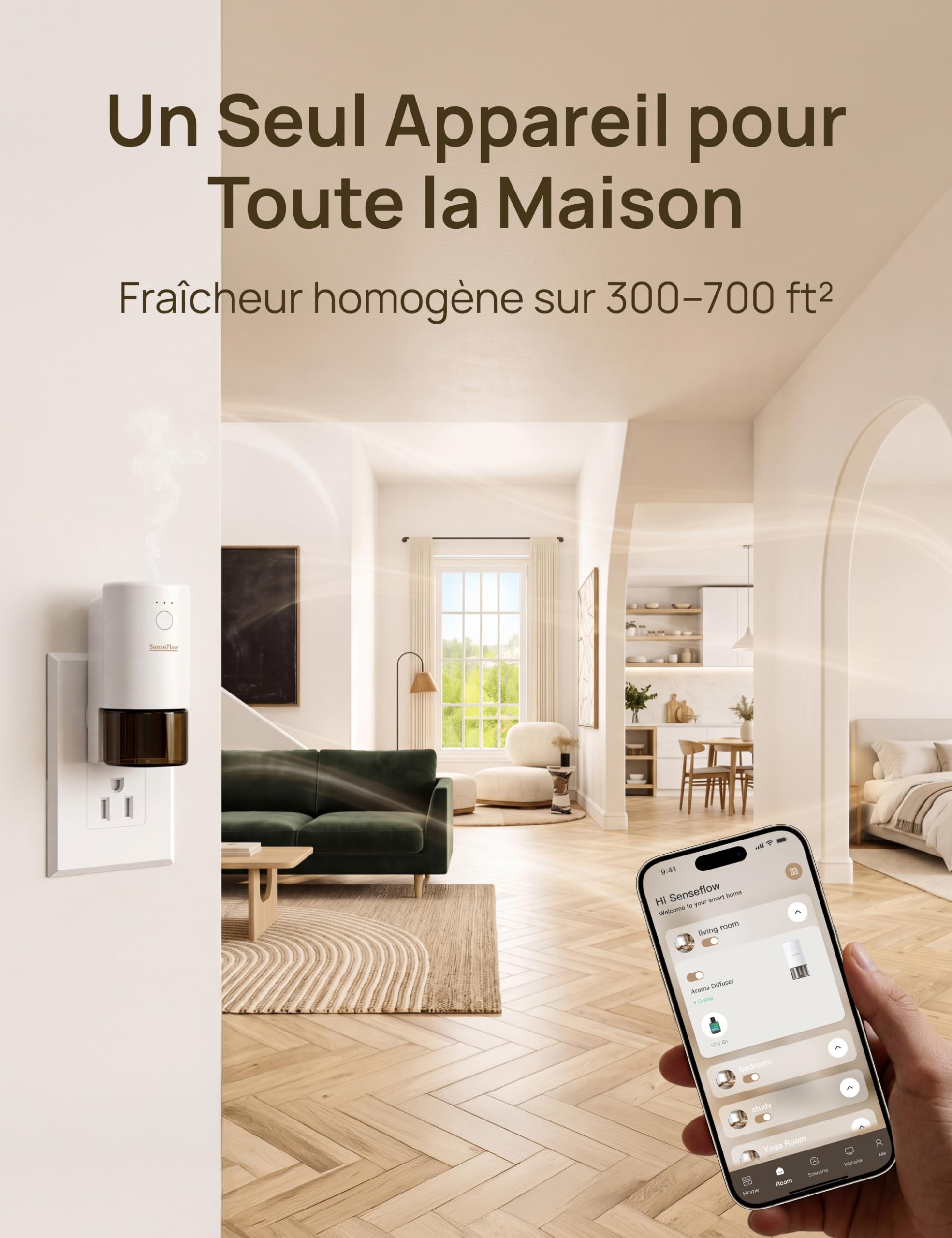 Diffuseur d'arômes pour huiles essentielles Smart Wi-FI SF101S Pro, diffuseur de Parfum à ultrasons sans Eau, 120 Jours d'arôme pour la Maison - Petitgrain & Verger d'Agrumes & Encens