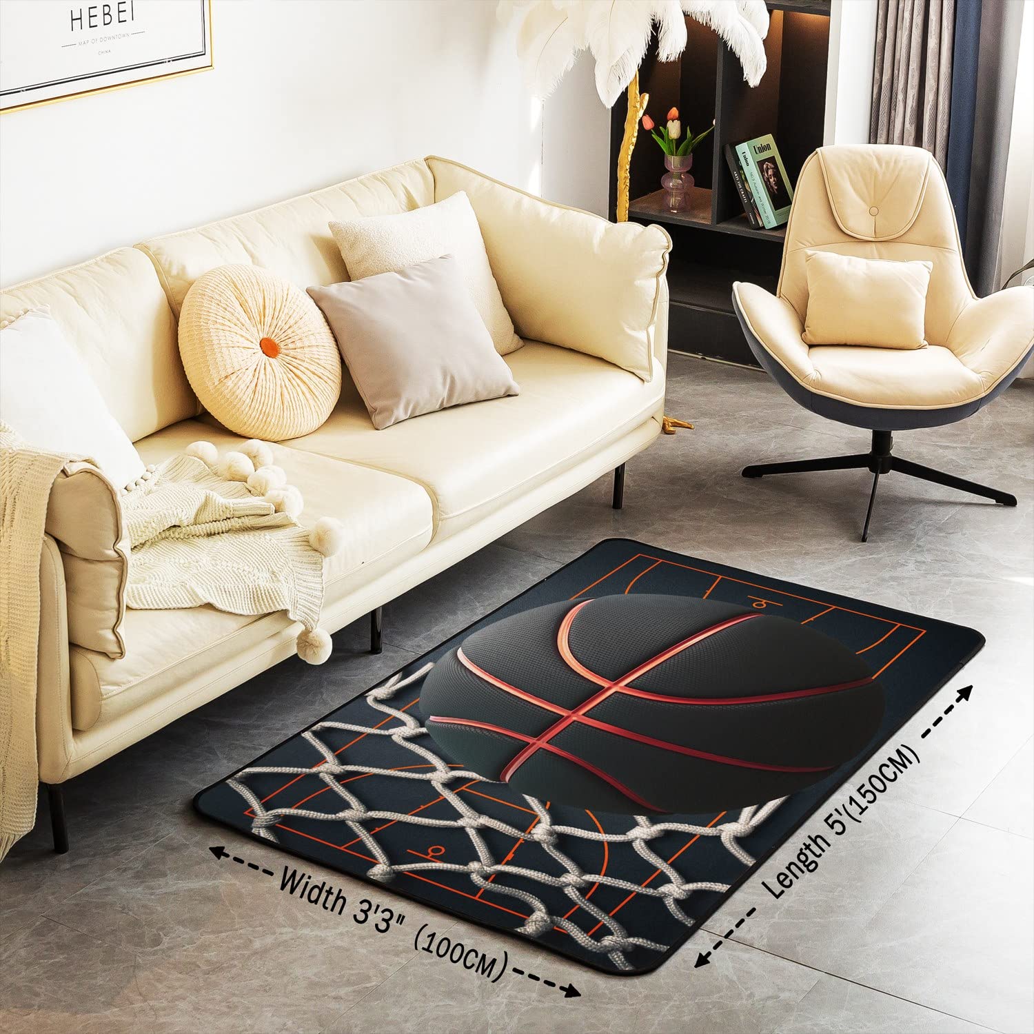 Basketball Bodenmatte Home Wetterfest Dekor Durable Indoor Entry Teppich Sports Thema Basketball Court Welcome 3D Ball Muster Teppich 100x150cm Weich Teppich Livingroom Eingang für Küche und Balkon