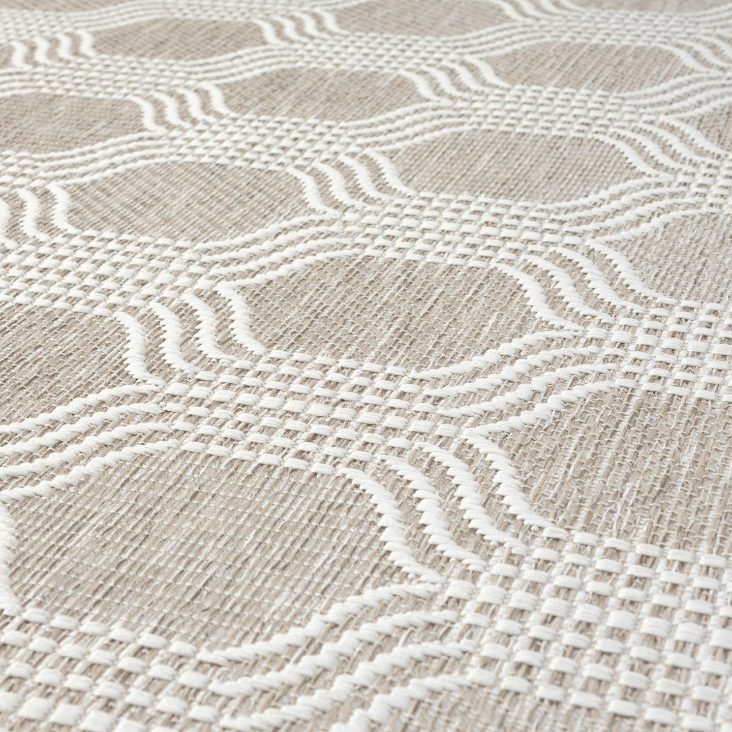 LUXE WEAVERS Moroccan Geometric Trellis Taupe 4x5 Area Rug, Outdoor Low Pile Carpet