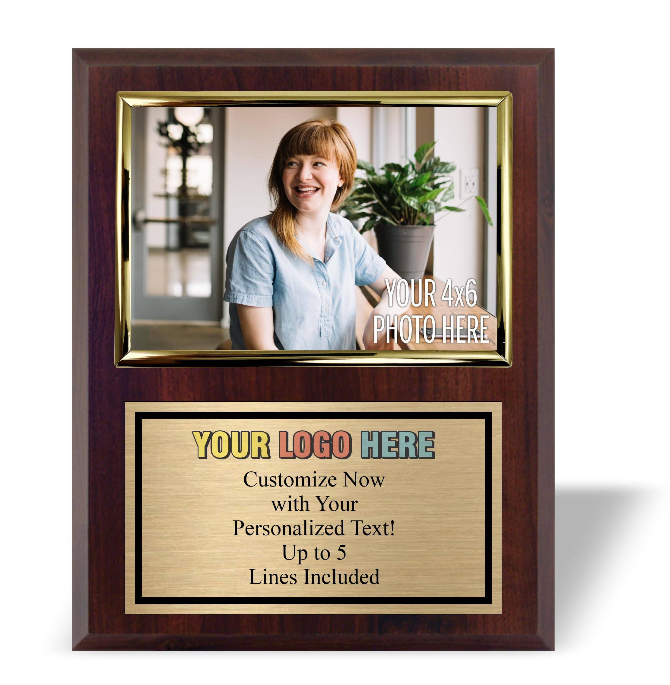 Custom Plaque with Photo and Logo | 8x10 Award Plaques Personalized with Your Text | Employee of The Month Plaque Awards | Add Your Photo to Frame (8x10 with 4x6 Photo Frame - Logo on Top)