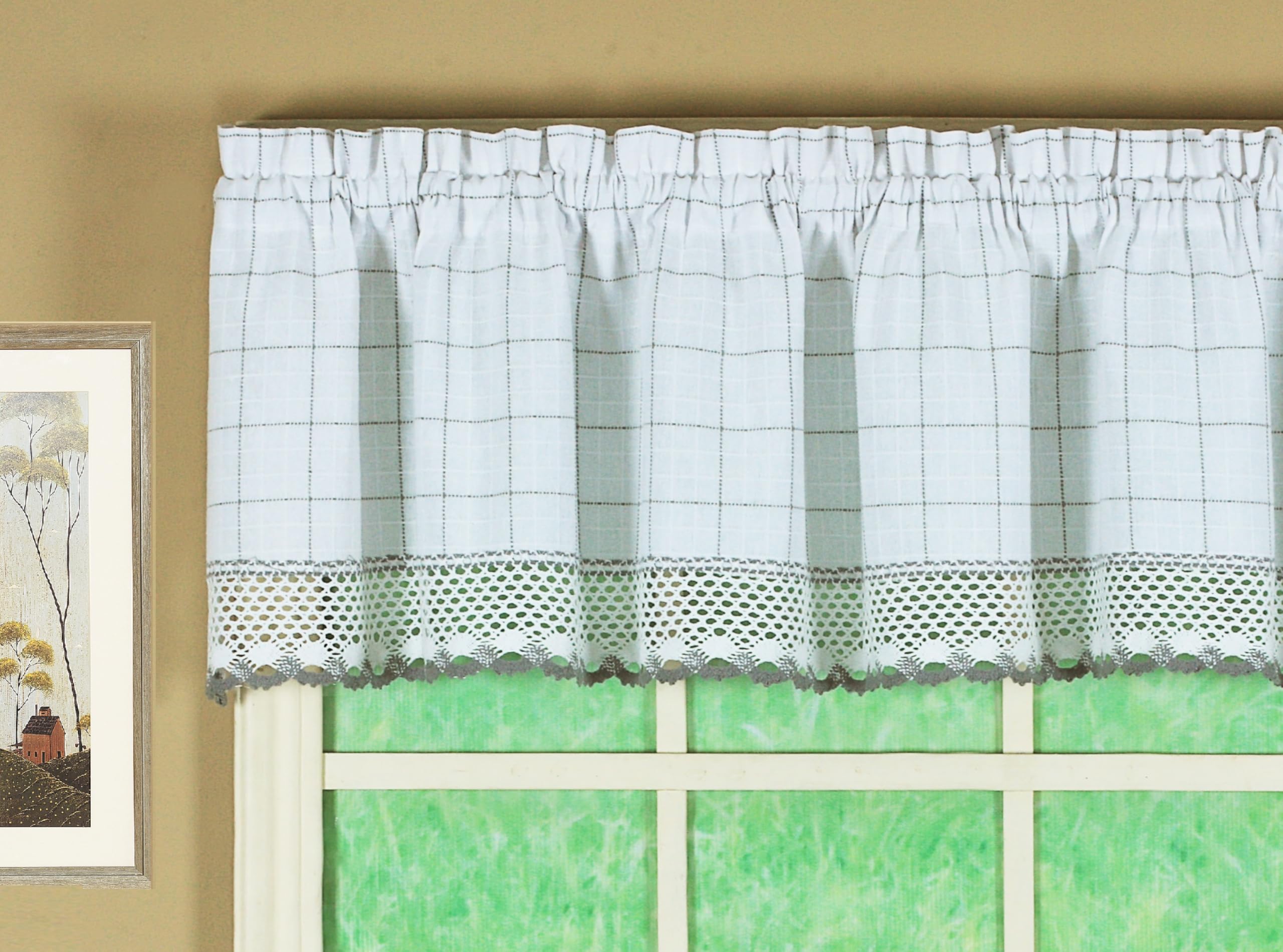 Today's Curtain Adirondack 2-Tone Crochet Valance 12", White/Gray, 60W x 12L