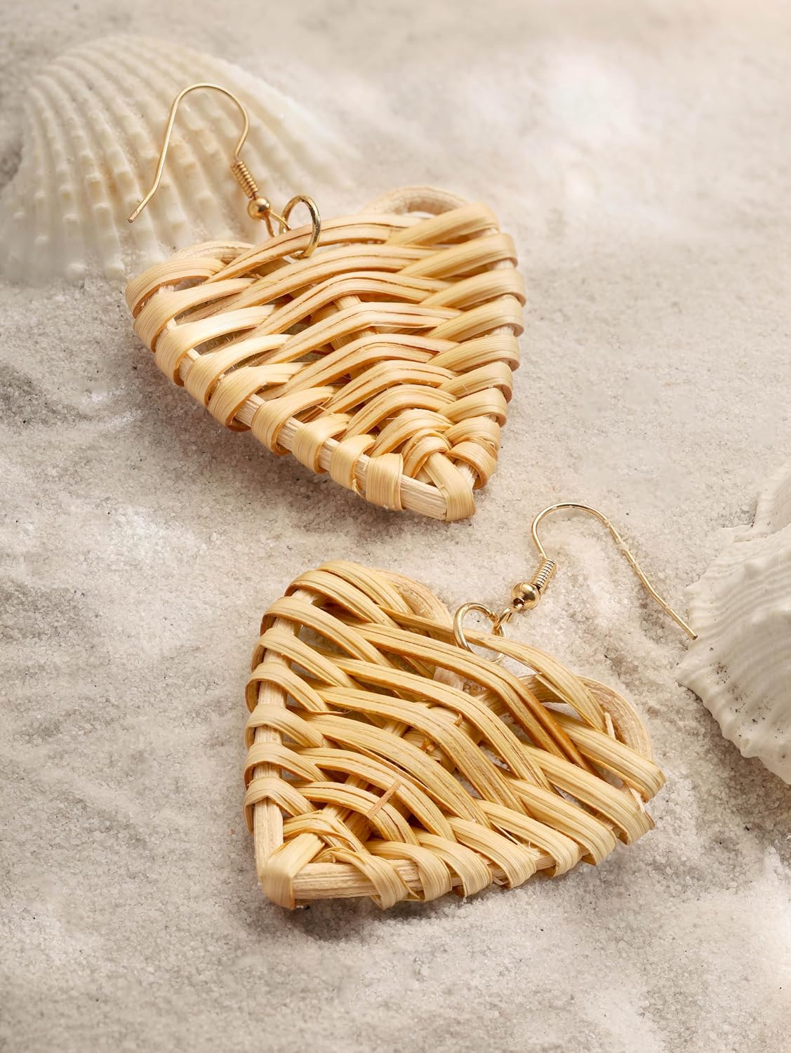 MINACHI Boho Chic Handmade Rattan Wood Dangle Drop Earrings for Women, Bohemian Summer Beach Statement Jewelry Gift for Women image 3