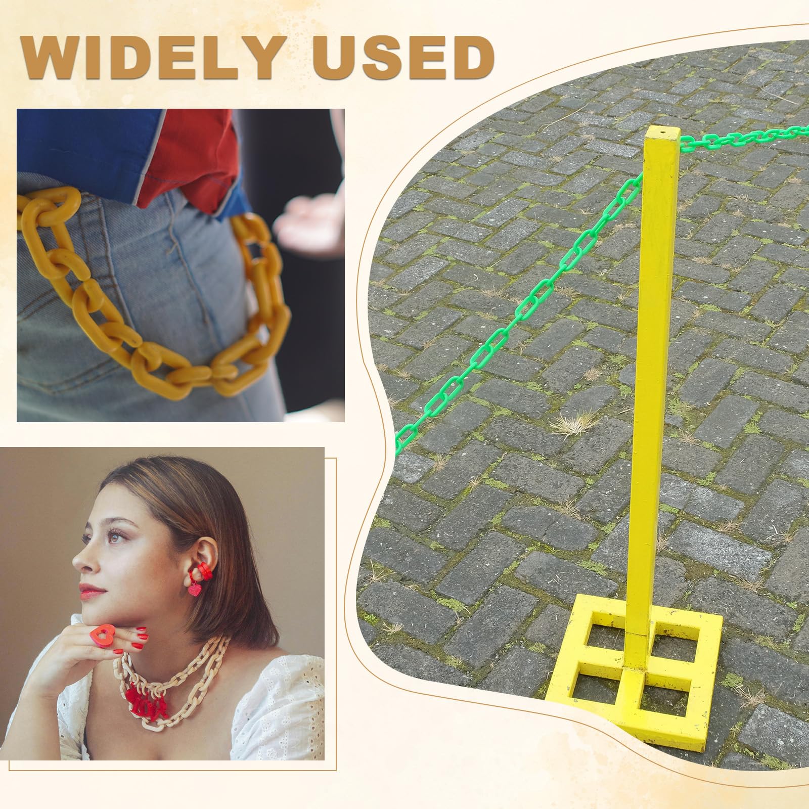 PATIKIL 25 Pieds Chaîne En Plastique, Barrière De Sécurité Chaîne 1x2 Pouce Boucle Léger Imperméable Contrôle Foule File D'Attente Concerts Parking DIY Clôture Porte, Blanc