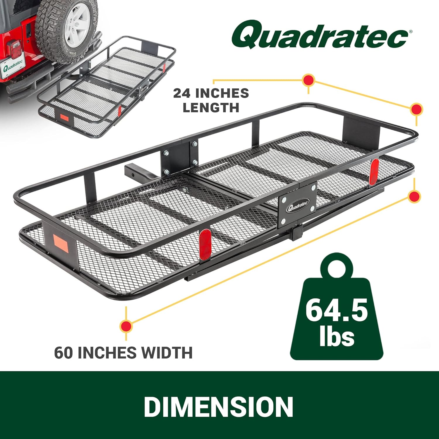 Quadratec Large Cargo Rack Basket Platform, 60" x 24" - Mounts to 2" Receiver Hitch - Great for Hauling Luggage, Camping Gear, Supplies, Generators, and More - Fits Jeeps, Cars, Trucks, SUV & More