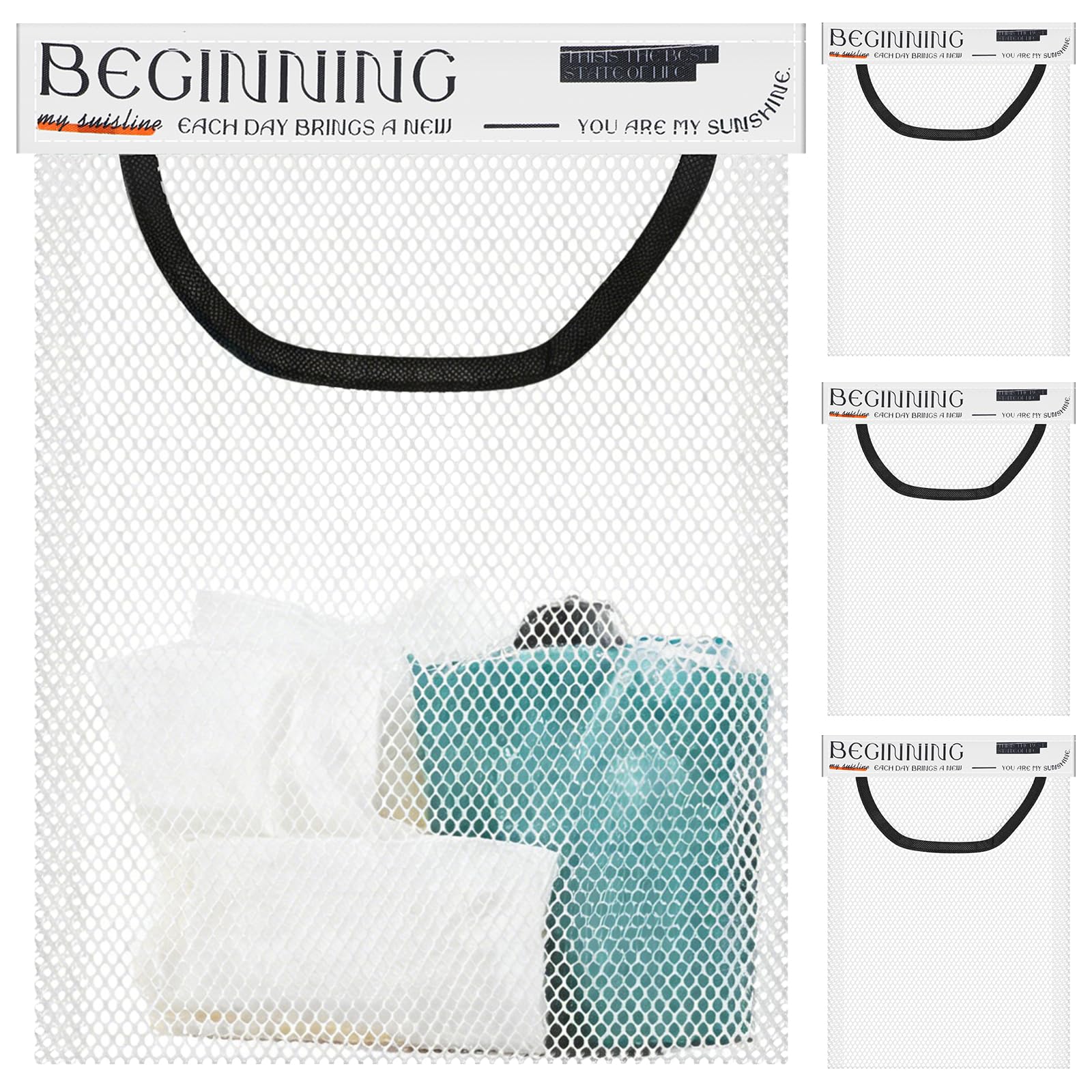 BOBASH 4 Pcs Mesh Plastic Bag Holder, Large Capacity Grocery Bag Storage Dispenser, Sticky Wall Mount Trash Organiser for Kitchen Cabinet Door, Bathroom & Pantry, No Drill Self-Adhesive Net(white)