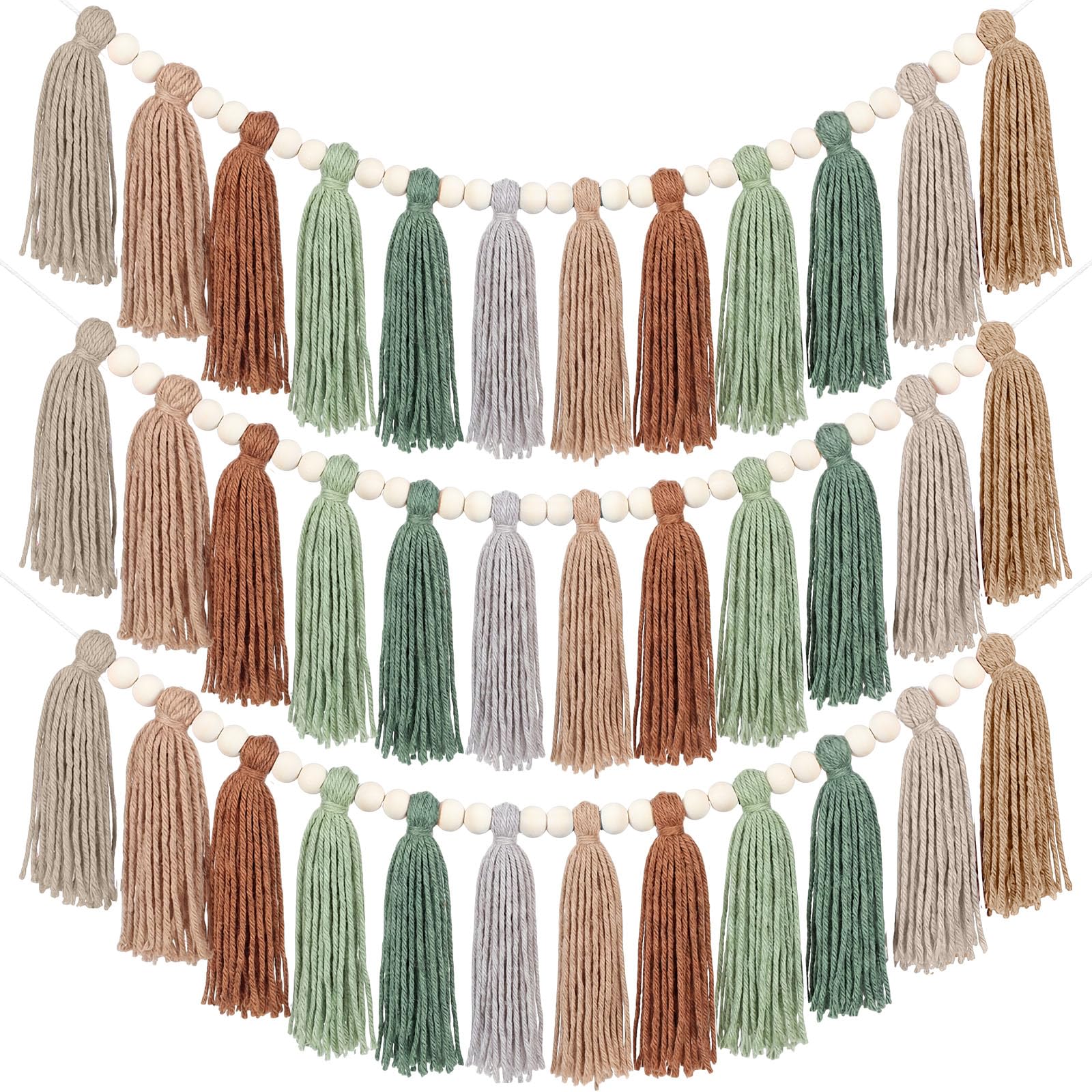 Photo 1 of Zeyune 3 Pcs Boho Garland Sage Green Wood Beads Classroom Decor