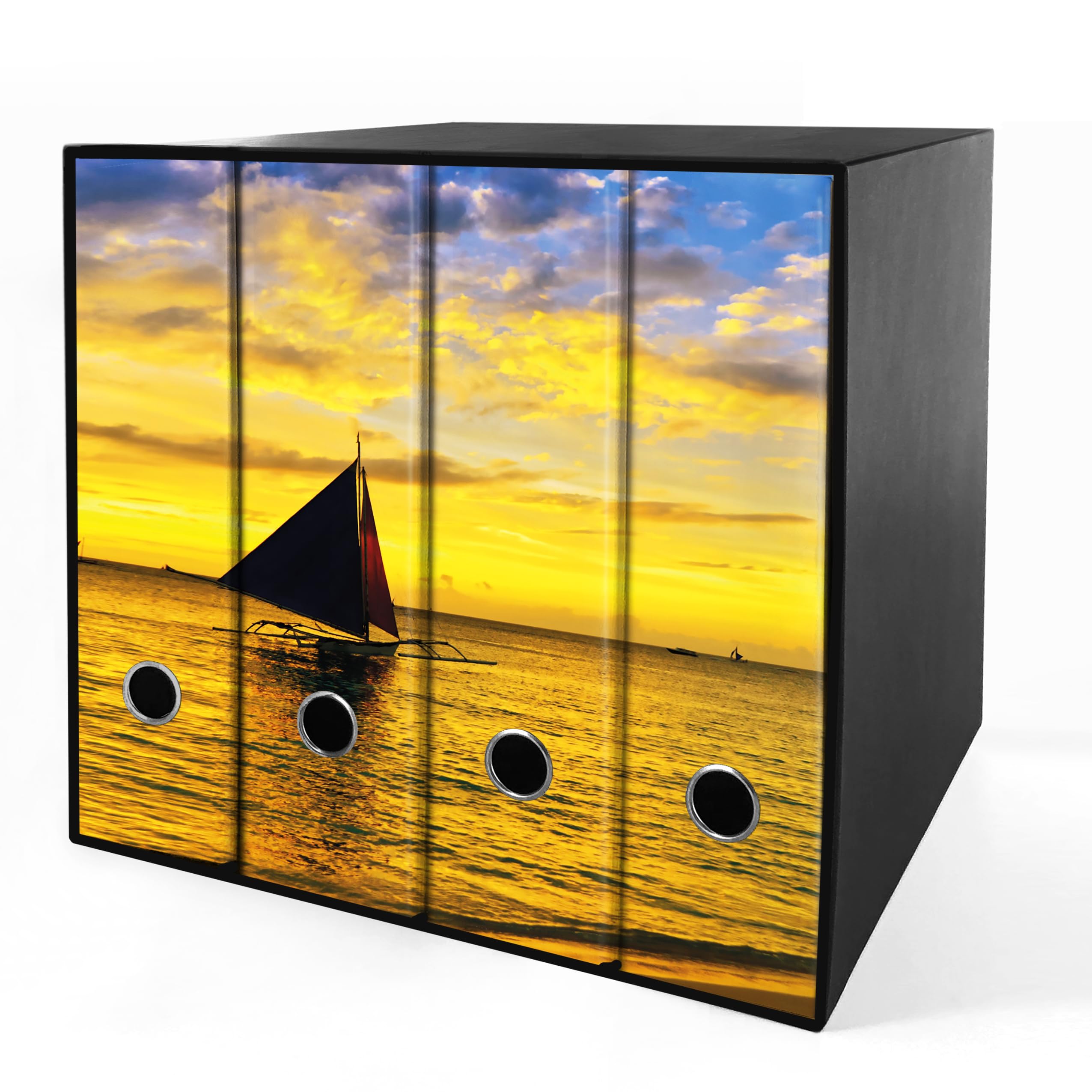 Set da 4 raccoglitori ad anelli - BARCA TRAMONTO (H31 cm con 2 anelli) Multicolore