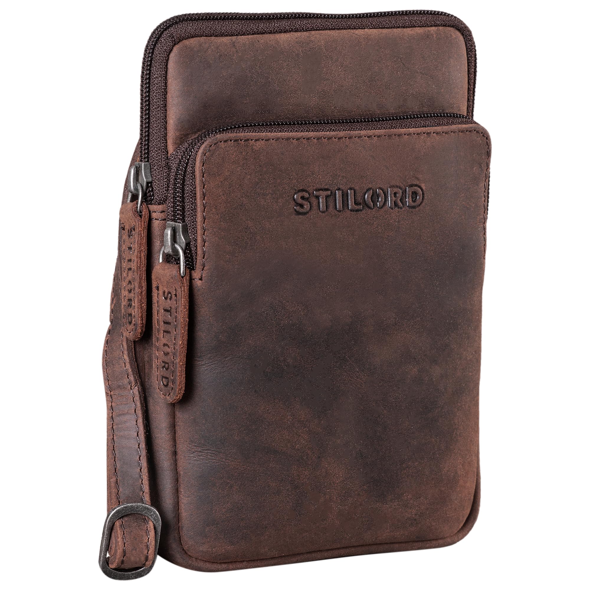 STILORD Elin Brustbeutel Leder groß Herren Damen Handy Umhängetasche echtes Vintage Leder zamora braun