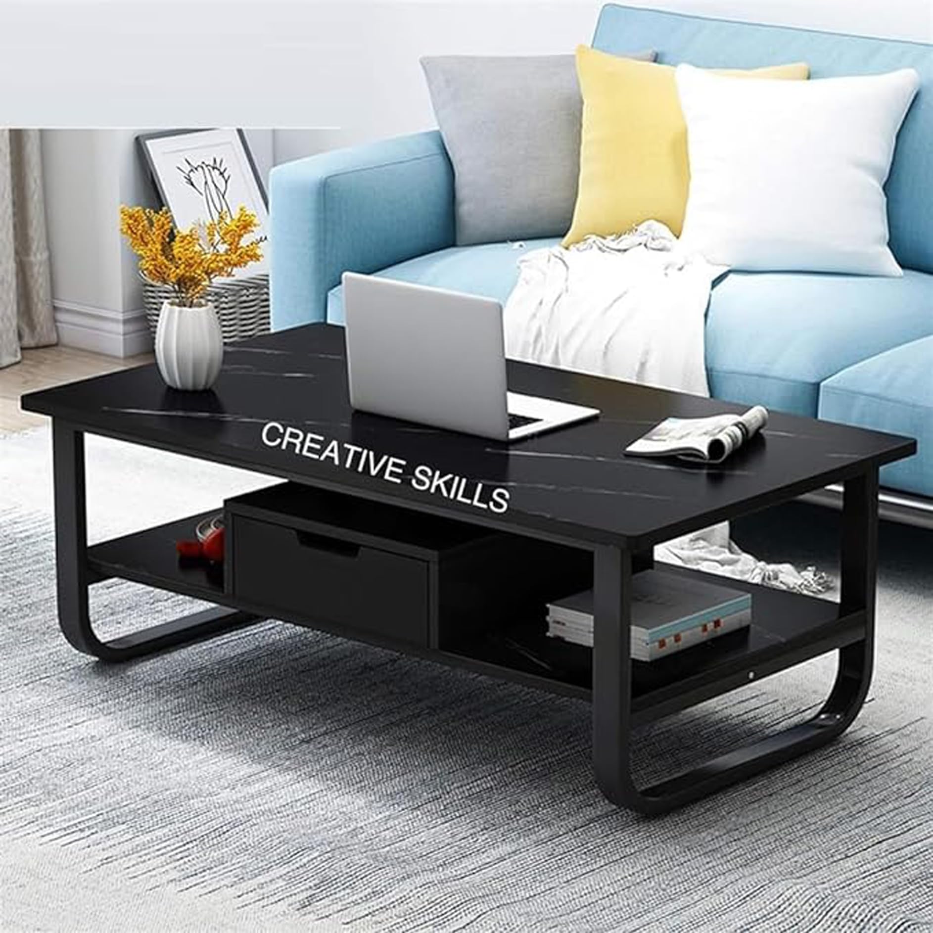 CREATIVE SKILLS Coffee Table 2 Tier,with Storage Metal Base Engineered Wood Center Table for Living Room, Tea Table, Metal Rectangle Cocktail Table Full Black (B0D9D7P32P) Amazon Price History, Amazon Price Tracker