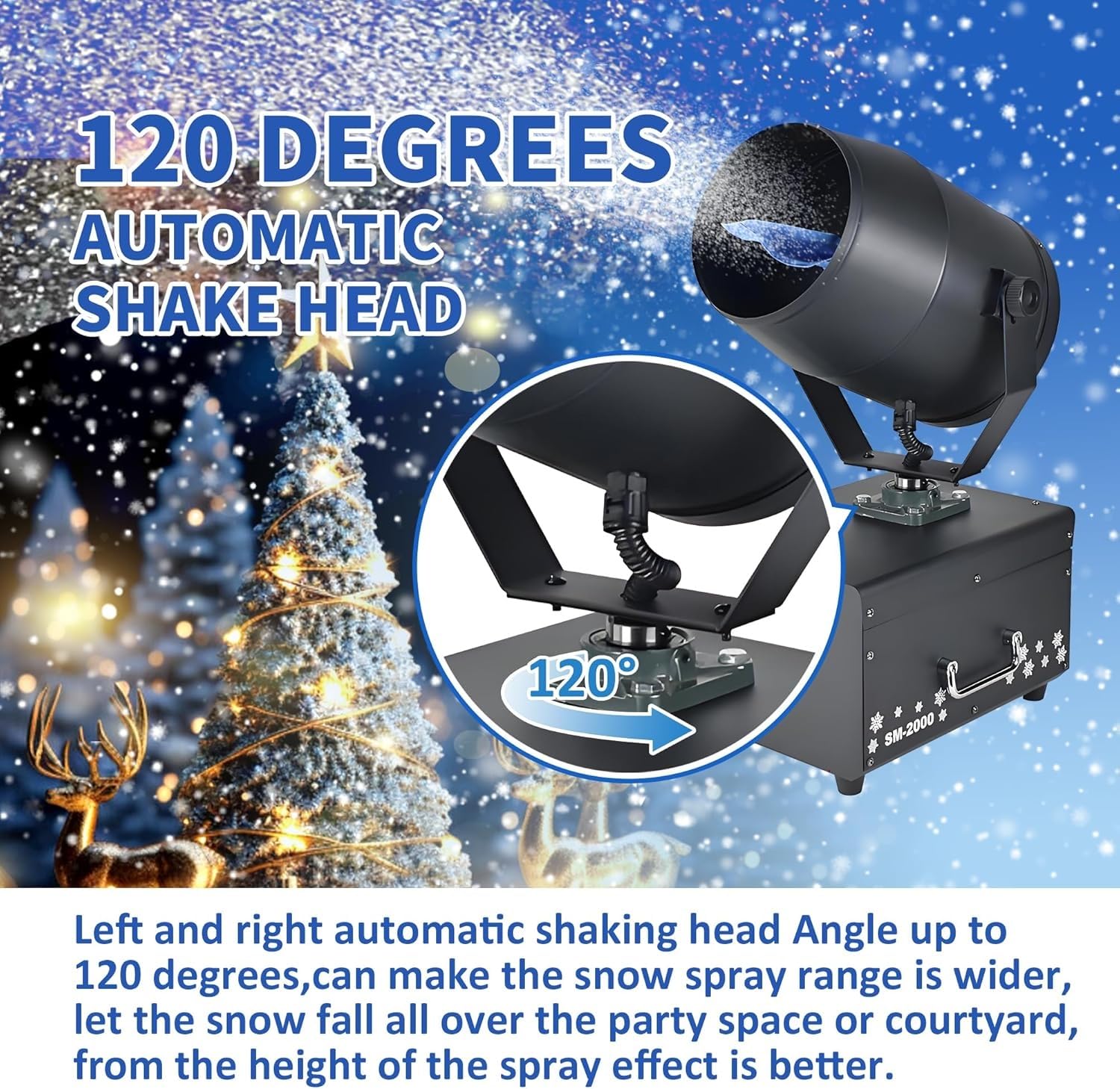 Generatore di neve artificiale per eventi e decorazioni, generatore di neve artificiale da 2000 W di livello commerciale, dotato di telecomando manuale e wireless.