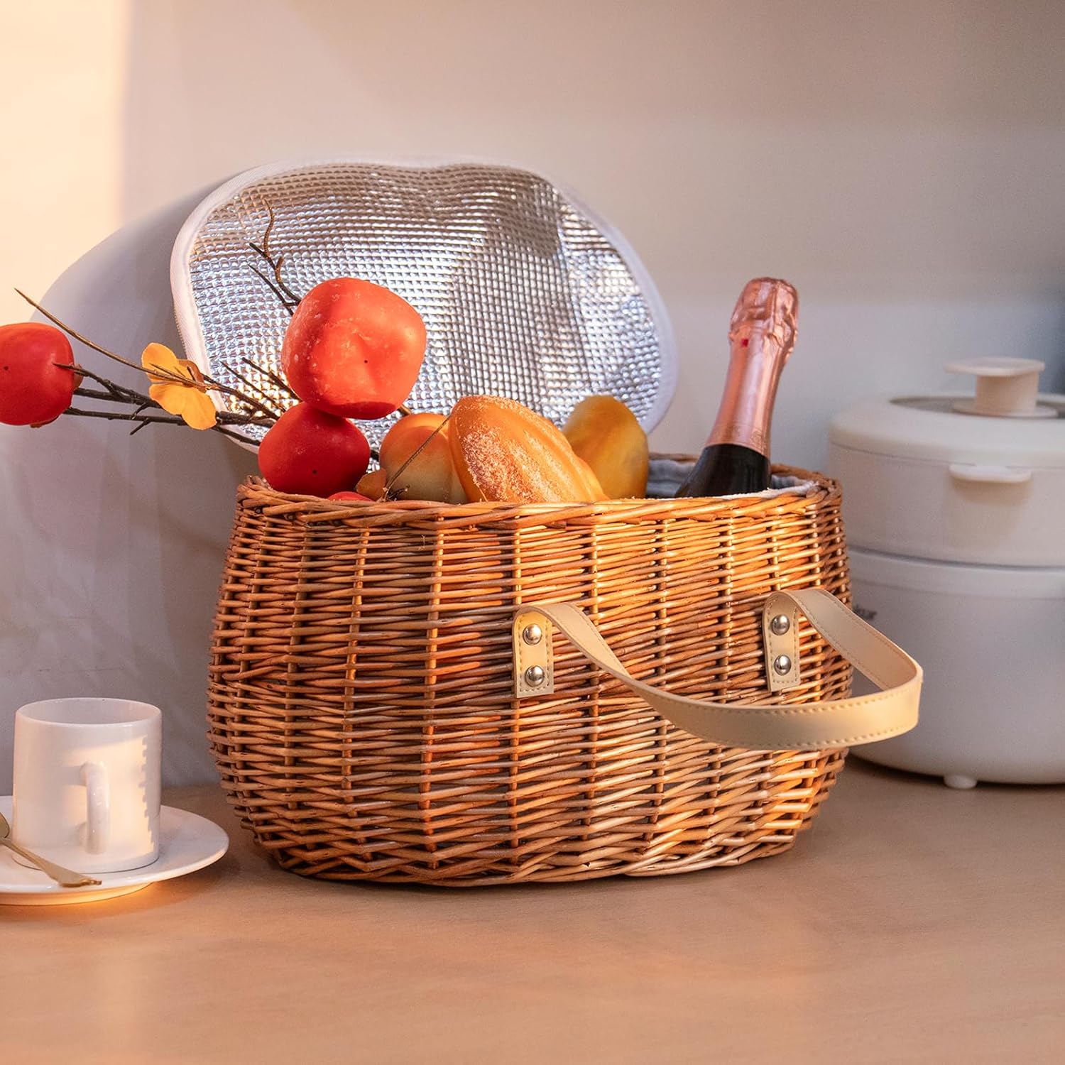 KINGWILLOW,Picnic Basket, Woven Willow Insulated Wicker Storage Basket – Zippered Canvas Lining for Food, Picnics, or home use - Image 4