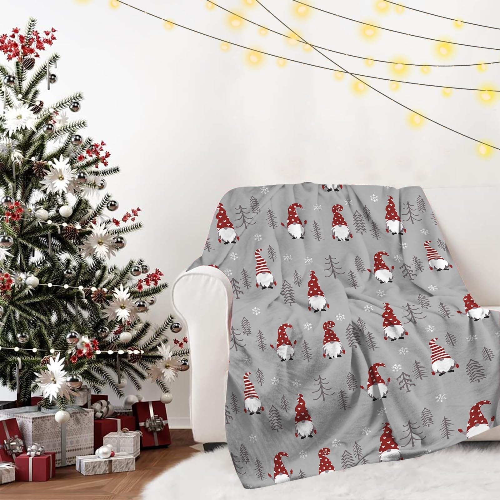 Weihnachtsdecke Mit Schneemann & Weihnachtsbaum – Flauschige Überwurfdecke (127x152 Cm, Rot-grün, Büffelkaro)