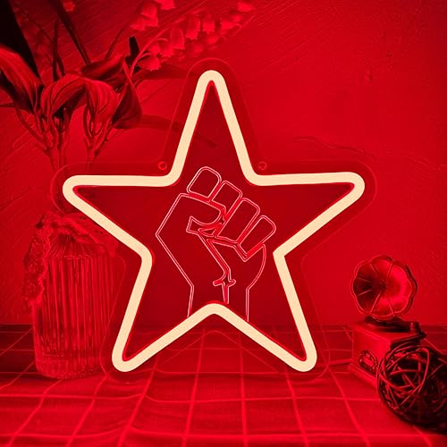 Letrero de neón Tage Against the Machine, letrero de luz de neón regulable con puño de estrella, letreros de neón LED para cueva de hombre, letrero