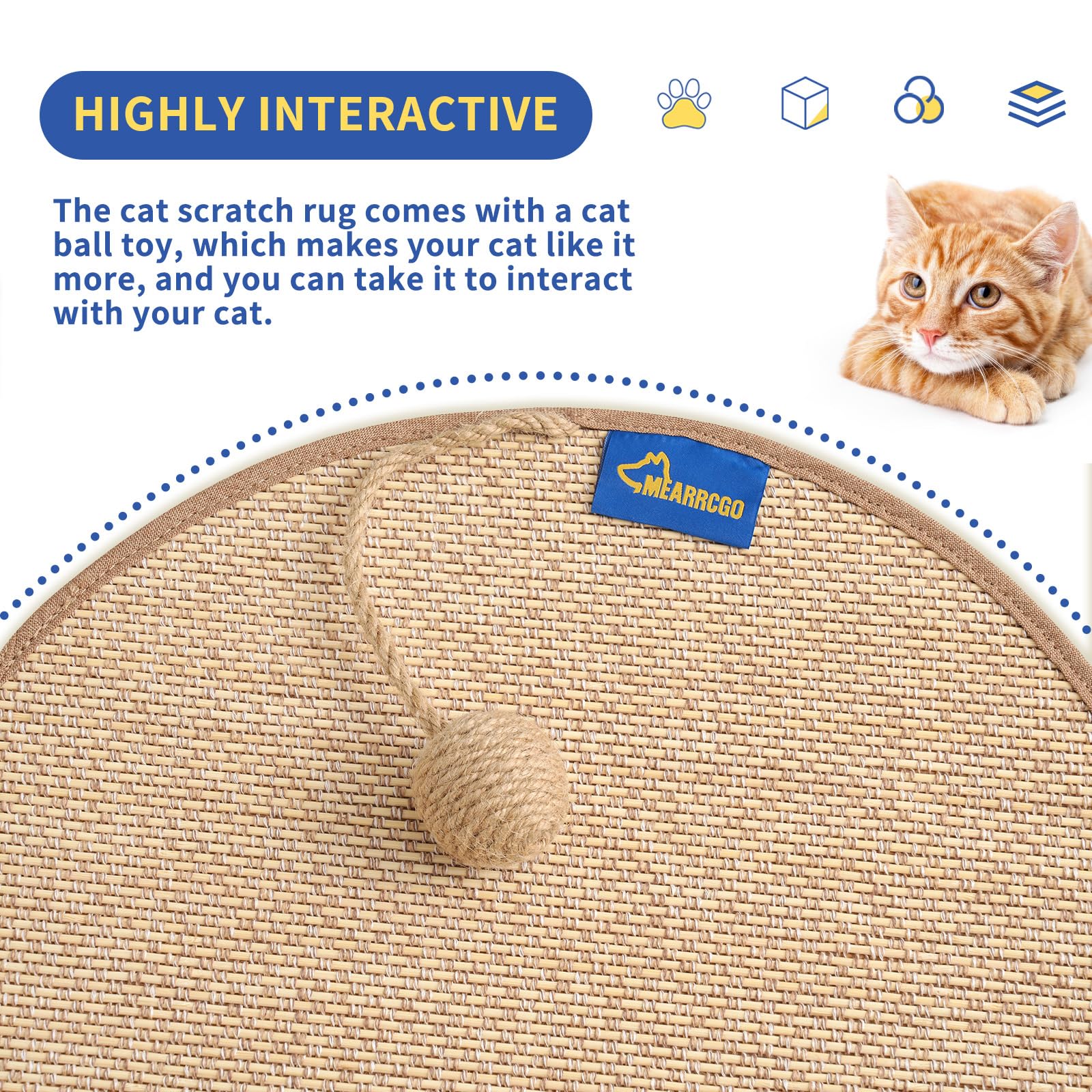 Mearrcgo Cat Scratch Mat [2-Pack] - 15.7 X 15.7 Inch Round Cat Scratcher Mat Woven from Bamboo, Wear-Resistant, No Crumbs, with Magic Stickers and Spiral Nails to Protect Sofa, Floor, Wall, Carpets