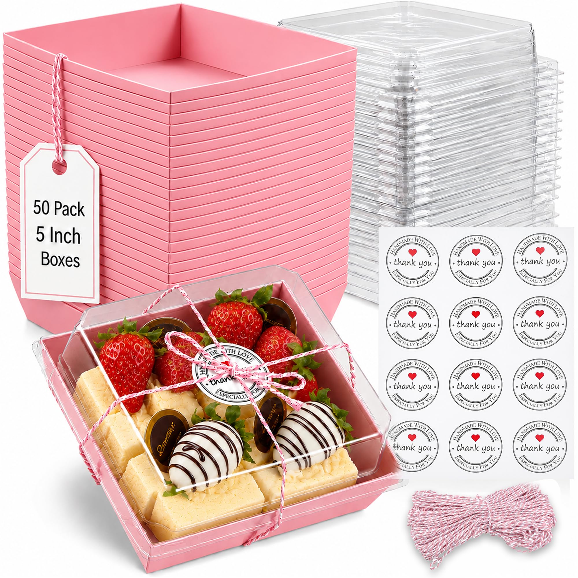 50 Pack 5in Small Clear Treat Boxes, Disposable Paper Dessert Boxes To Go
