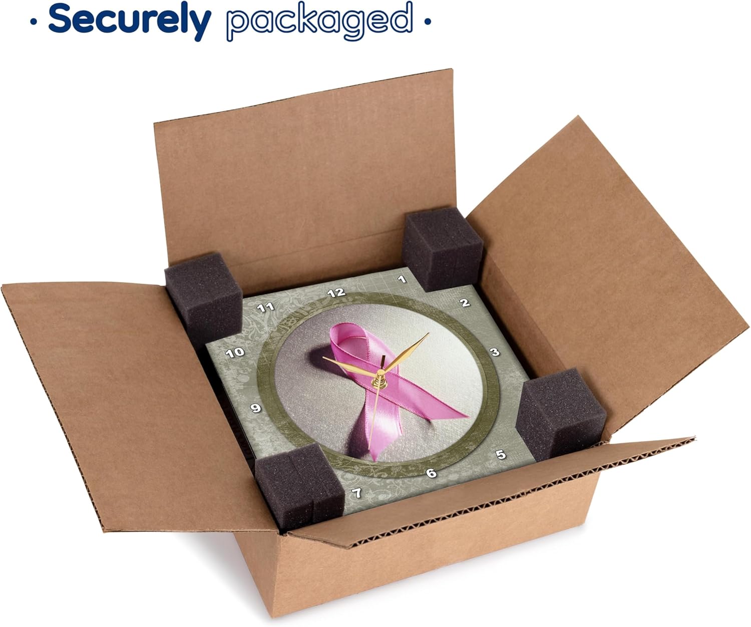 3D Rose Breast Cancer Awareness Ribbon Wall Clock, 15" x 15", Brown