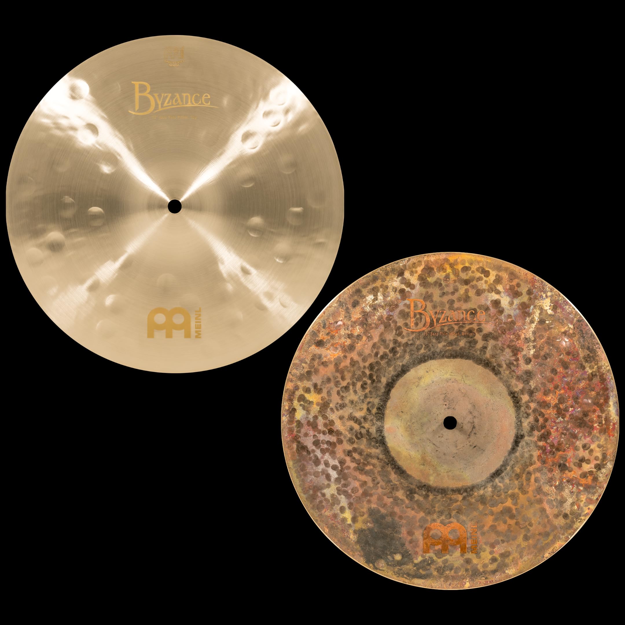 Meinl Cymbals Byzance Jazz Hihat Thin 13 Zoll (Video) Schlagzeug Becken – Paar – (33,02cm) B20 Bronze, Traditionelles und Extra Trockenes Finish (B13JTH)