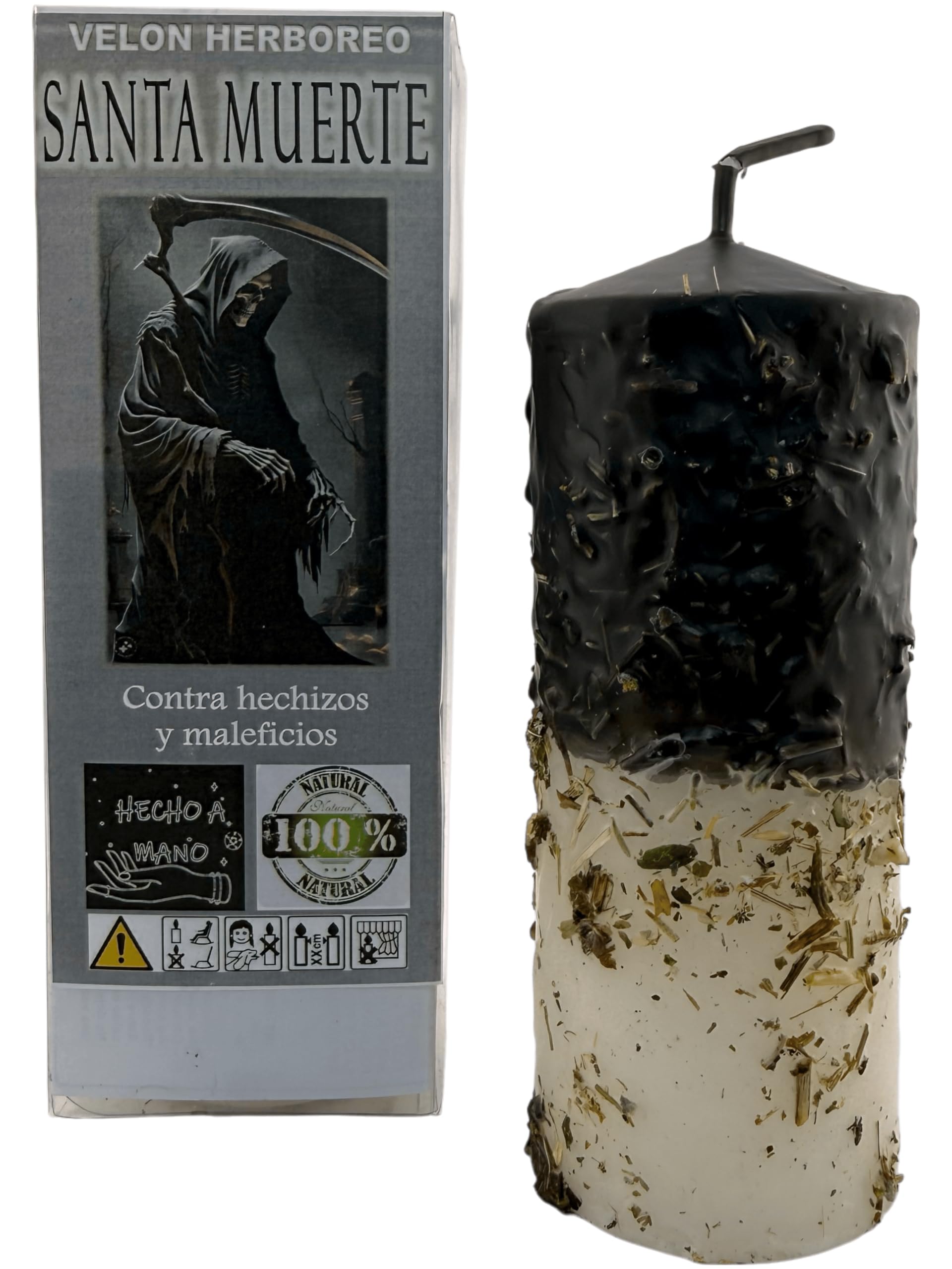 HOSTENATURA Santa Muerte Herbal Candle 14 cm | Esoteric Candle of Protection and Energy Defense | Ritual with Natural Herbs | Spiritual Use