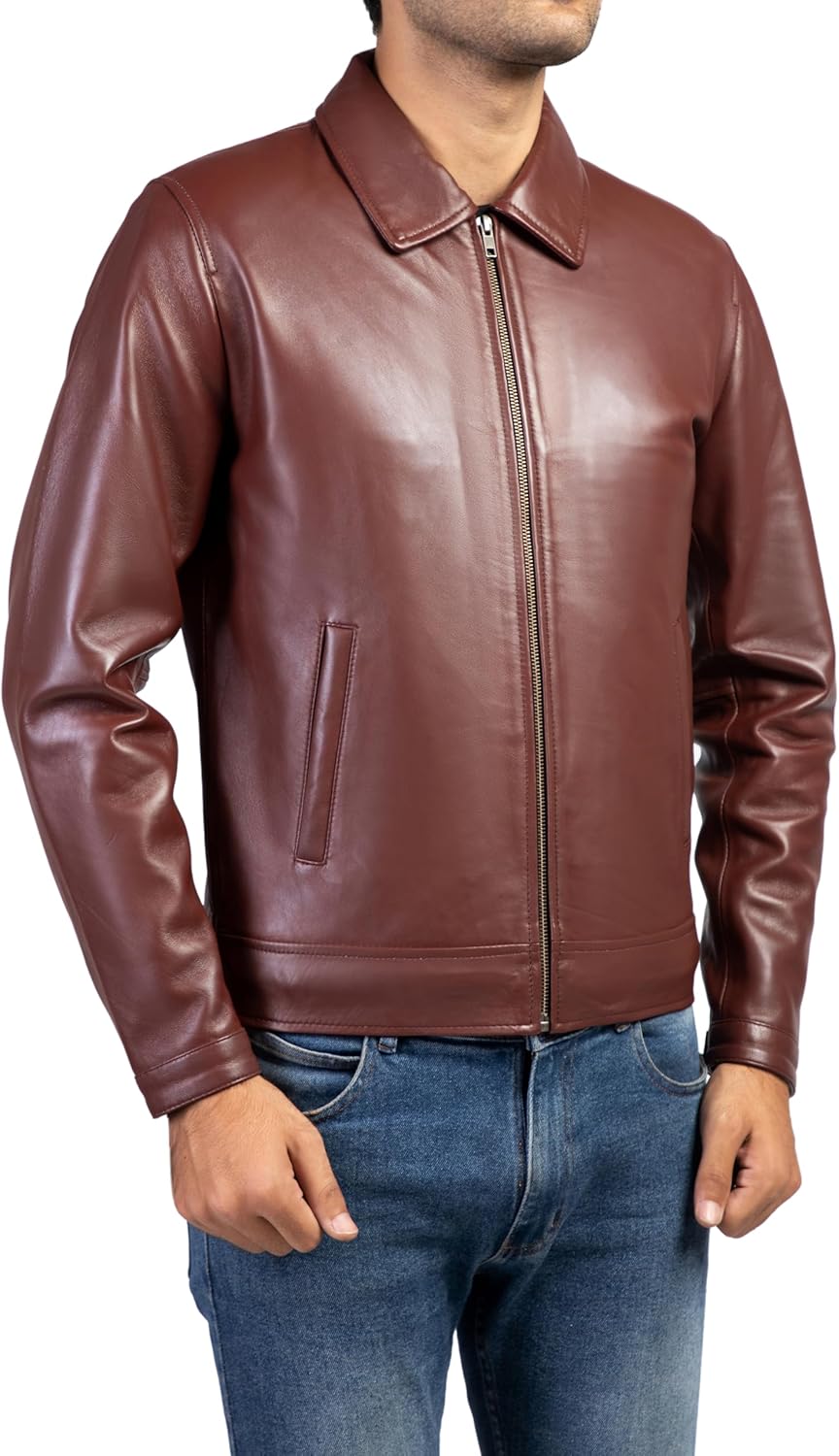 Jild Polo Collar Premium Leather Jacket Men - Old School Classic Style Everyday Wear Real Lambskin Mens Leather Jacket - Image 5