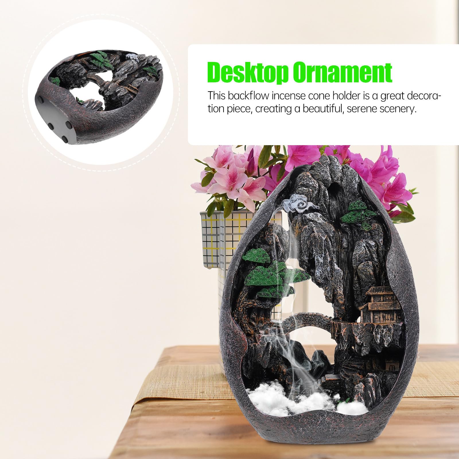 Bruciatore di Incenso a Riflusso in Resina Aroma Montano, Design Elegante e Classico, Decorazione da Tavolo come Regalo per Famiglia e Amici