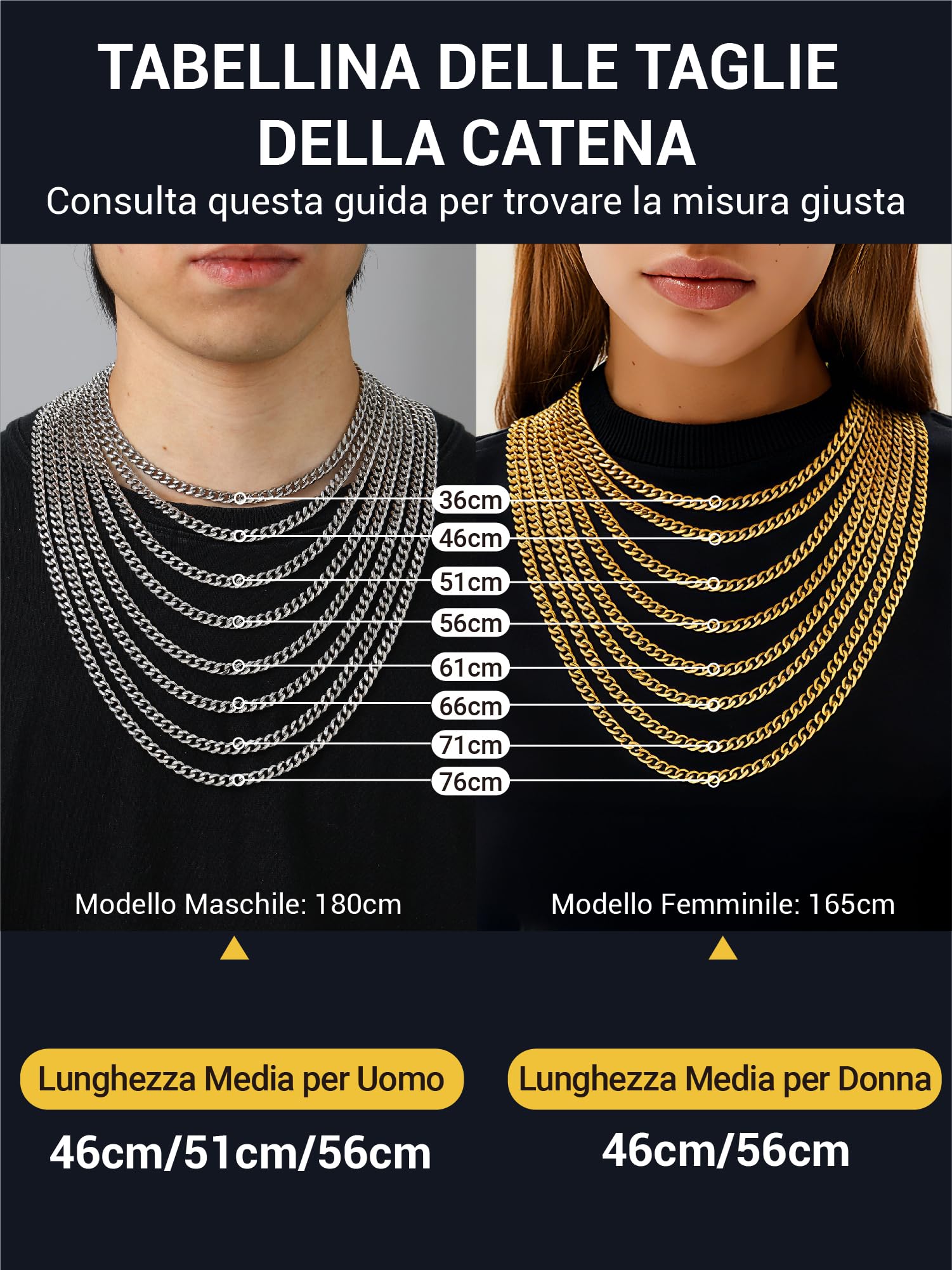 PROSTEEL Collana Uomo Donna a Catena Barbazzale Cubana Hip Hop Sottile Grande Robusta Grossa, Larga 3 6 9 12 mm, Lunghezze 35-75 cm, Acciaio INOX/Placcato Oro, Argento Oro Nero (con Confezione)