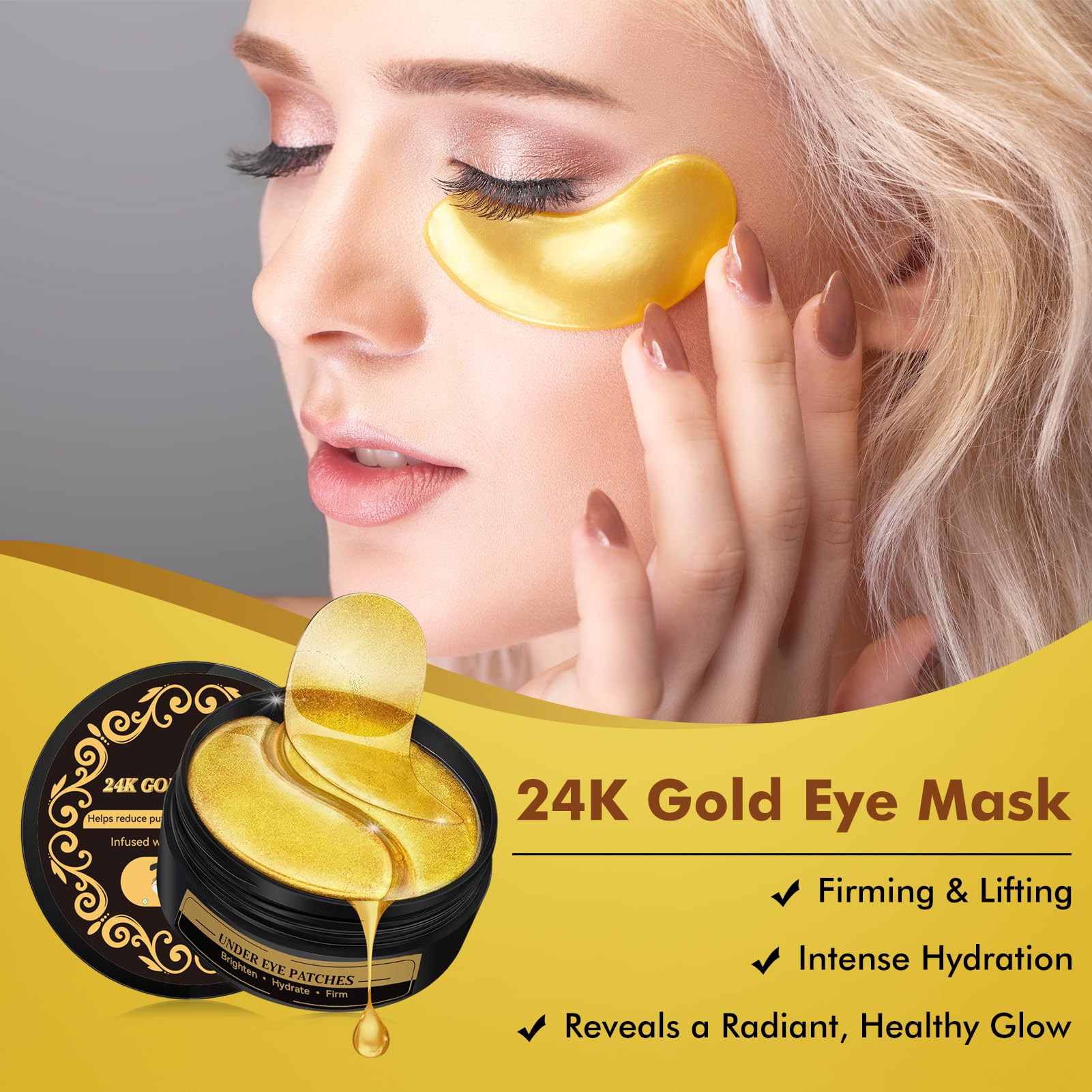 60 Pezzi Patch Contorno Occhi, Patch Occhiaie e Borse in Gel per Sotto gli Occhi, Maschera Contorno Occhi Idratante, Effetto Rinfrescante per Occhi Stanchi, Unisex (24K Gold)