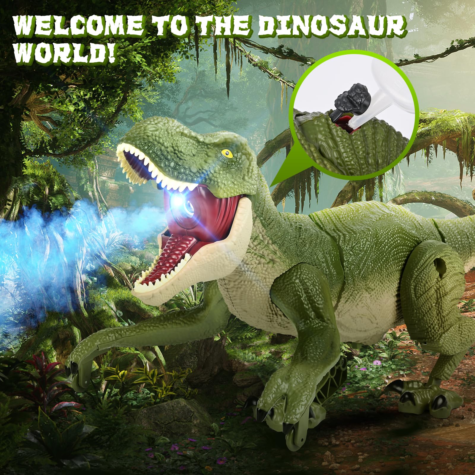 Zdalnie sterowany prezent dla dzieci, RC T-rex dinozaur, elektryczna zabawka prehistoryczne stworzenia, prezenty na Boże Narodzenie i urodziny dla chłopców w wieku 3-15 lat