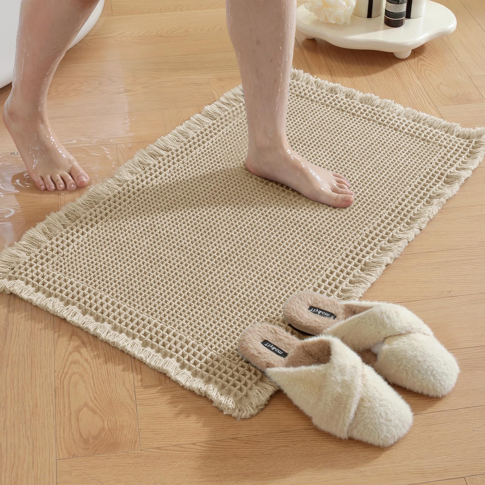 Tapis De Bain Antiderapant 50x80cm Absorbant l'eau Lavable en Machine Marron