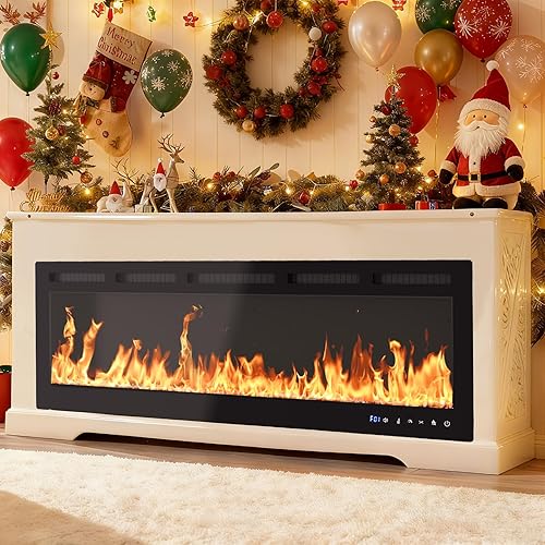 Miniatura 8 de Chimenea eléctrica inteligente de 60 pulgadas, chimeneas eléctricas empotradas y montadas en la pared, control WiFi y Alexa, control remoto, llamas