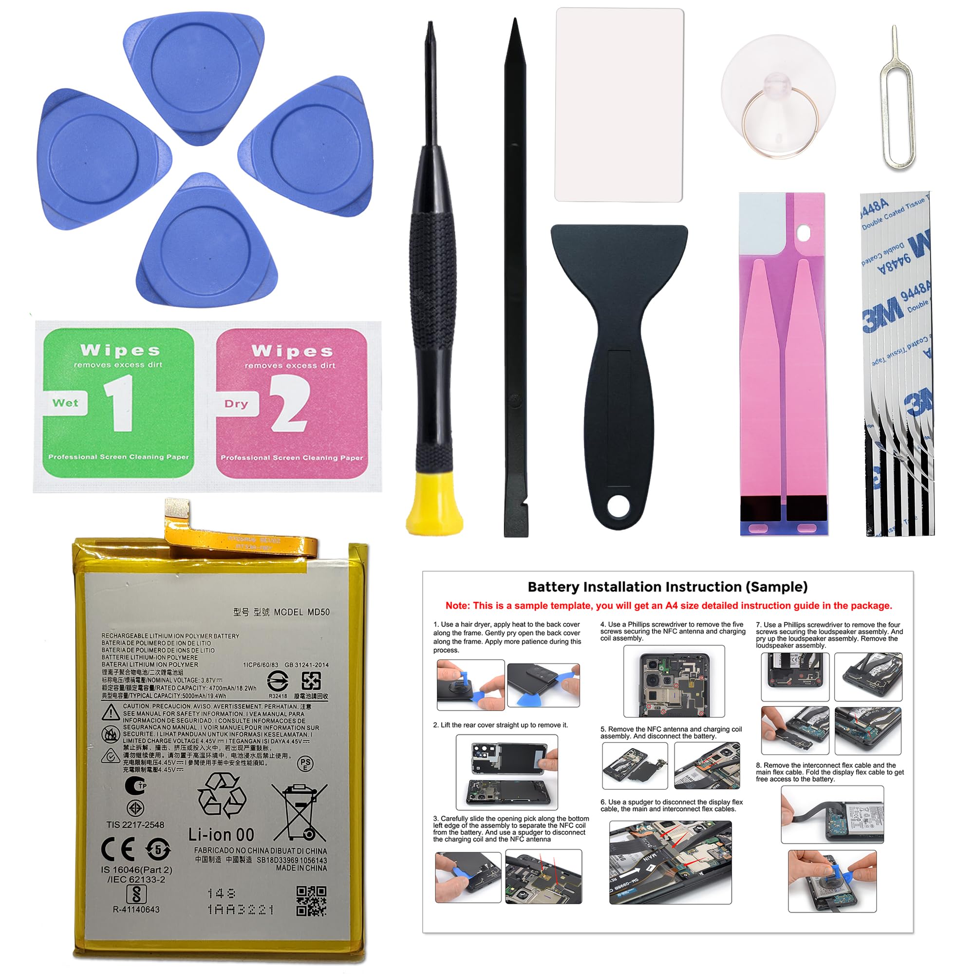 MAXSHARKS for Motorola G Stylus 5G 2021 Battery Replacement, MD50 Battery for Moto G Stylus 2021 with Repair Tools and Installation Instructions