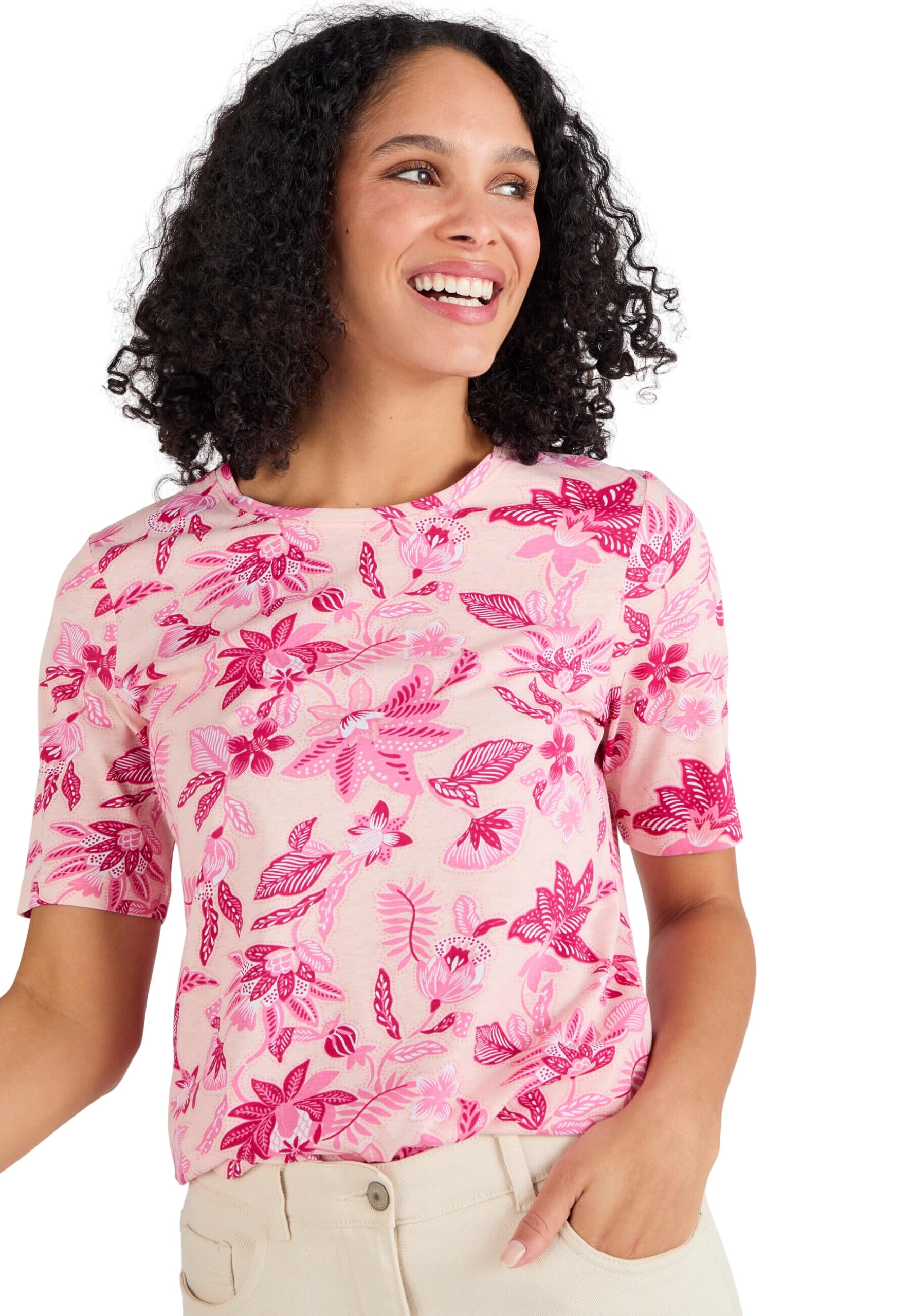 Damart - Printed T-Shirt, Pink Floral, 22/24