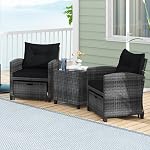 ORALNER 5 Ensemble de meubles de patio avec ottoman, ensemble de conversation en osier Chaises en rotin avec/Coussins, Table à café en verre, Bistro pour salon extérieur pour porch Balcon Garden Deck Poolside (Gray)