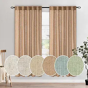 MIULEE Brown Linen Curtains 72 Inch Length 2 Panels for Bedroom Living Room, Soft Thick Linen Textured Window Drapes Semi Sheer Light Filtering Back Tab Rod Pocket Burlap Look Decor, W37xL72