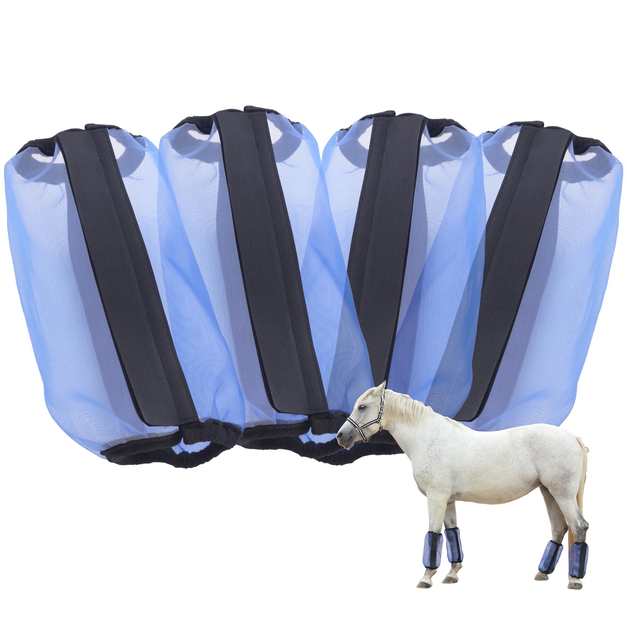 4 Stück Fliegenstiefel für Pferde, Locker Sitzend, Atmungsaktiv, Feinmaschig, Schützt vor Beinermüdung und Stampfen, ideal für den Sommer