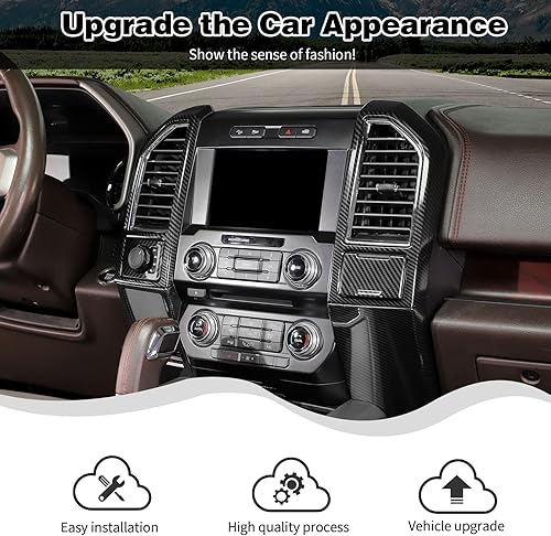 Miniatura 2 de HTHE Kit de cubierta para panel de tablero de consola central Ford F150 compatible con Ford F150 2015-2020 6 piezasjuego ABS fibra de carbono negro