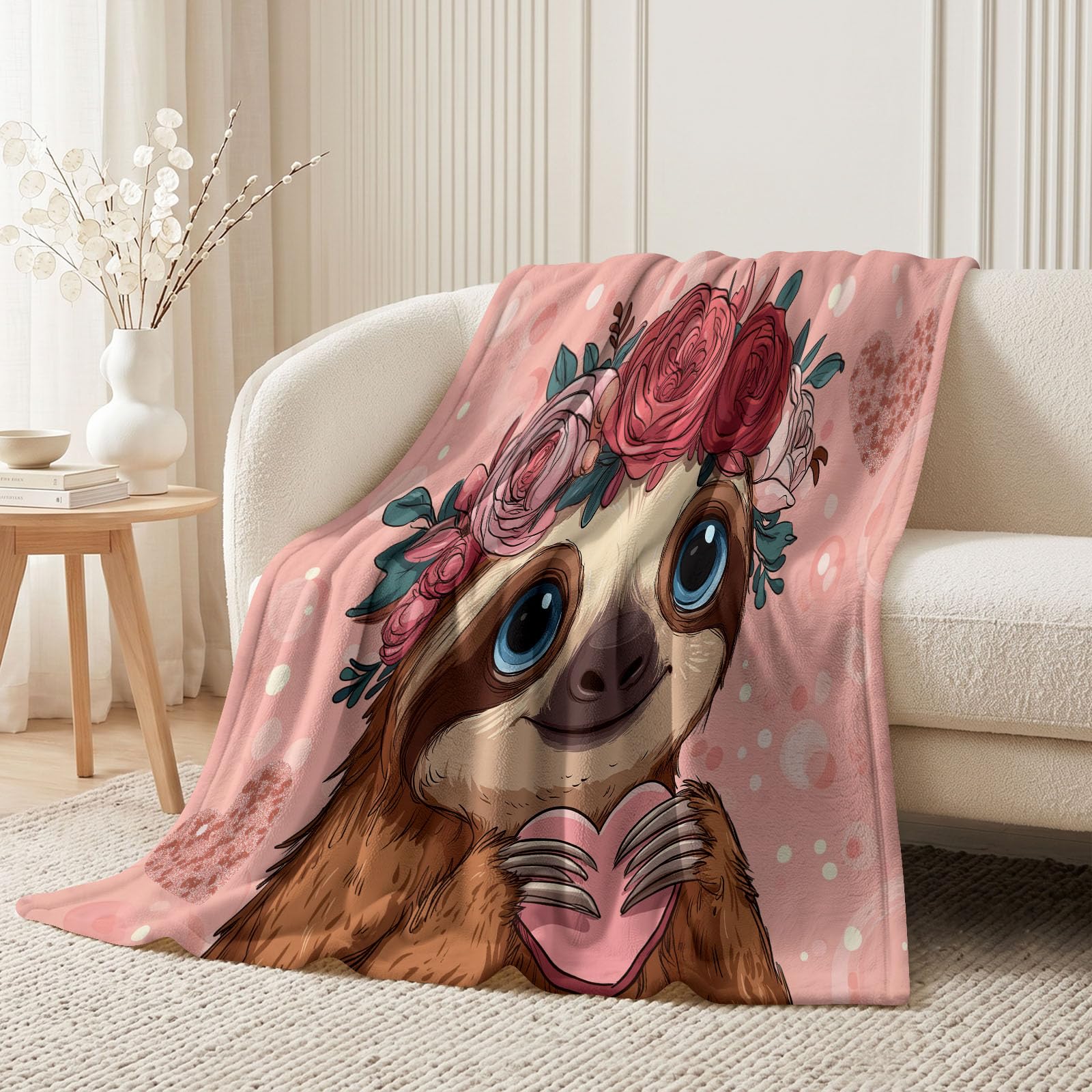Flanelowy koc z kwiatowym różowym sercem miękka skóra 180x200 cm
