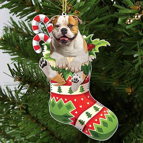 Miniatura 2 de Adorno de árbol de Navidad de bulldog inglés, idea de regalo para amantes de los perros de Bulldog inglés, decoración de Navidad, adorno de árbol de