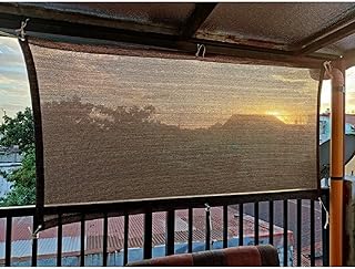 Abrotain Balcony Fence Privacy Screen Cover Brown Shade Cloth Patio Windscreen Fabric Sun Shade Netting Mesh with Gromment...