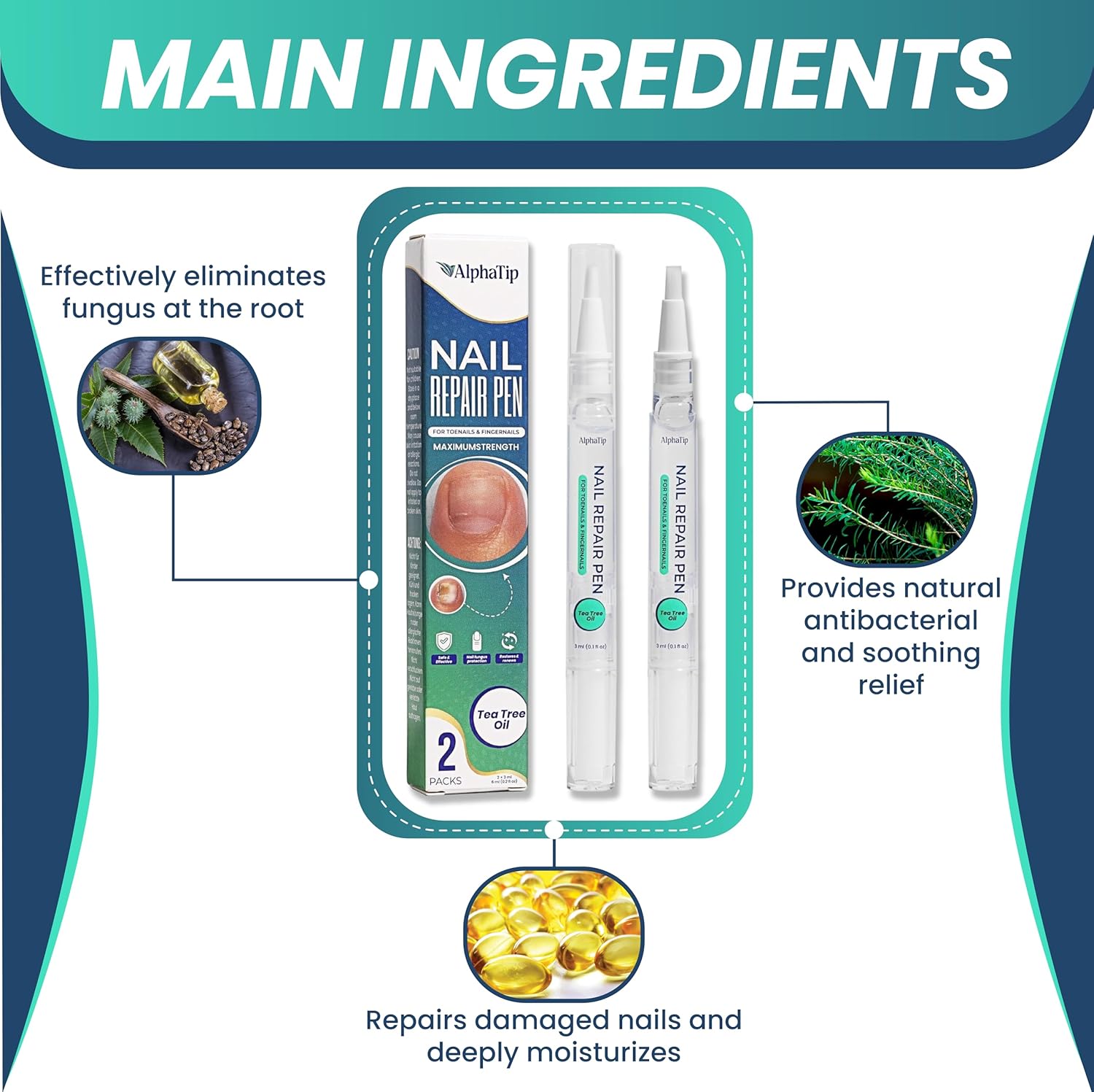 Nail Repair Pen – Nail Care Solution, Nail Strengthener Gentle Botanical Formula, Nail Treatment for Damaged Nails 2 packs - Image 2