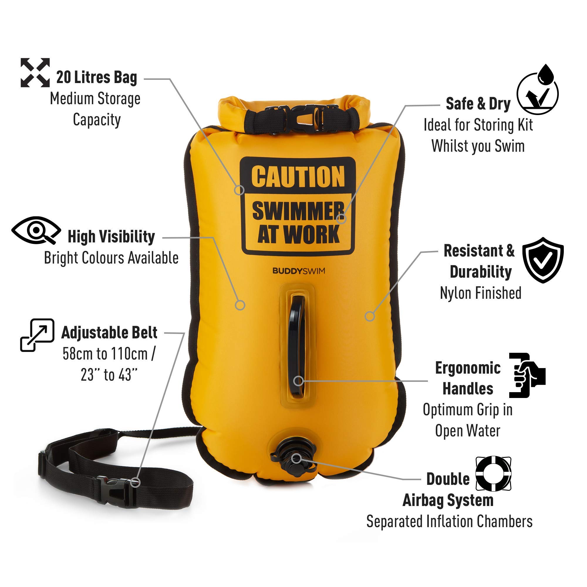 20 L Set di Boa Nuoto Acque Libere e Cuffia. Boa Nuoto per Nuotare in Acque Libere con Borsa Impermeabile e Cuffia in Silicone. Ideale per Nuotare nel Mare.