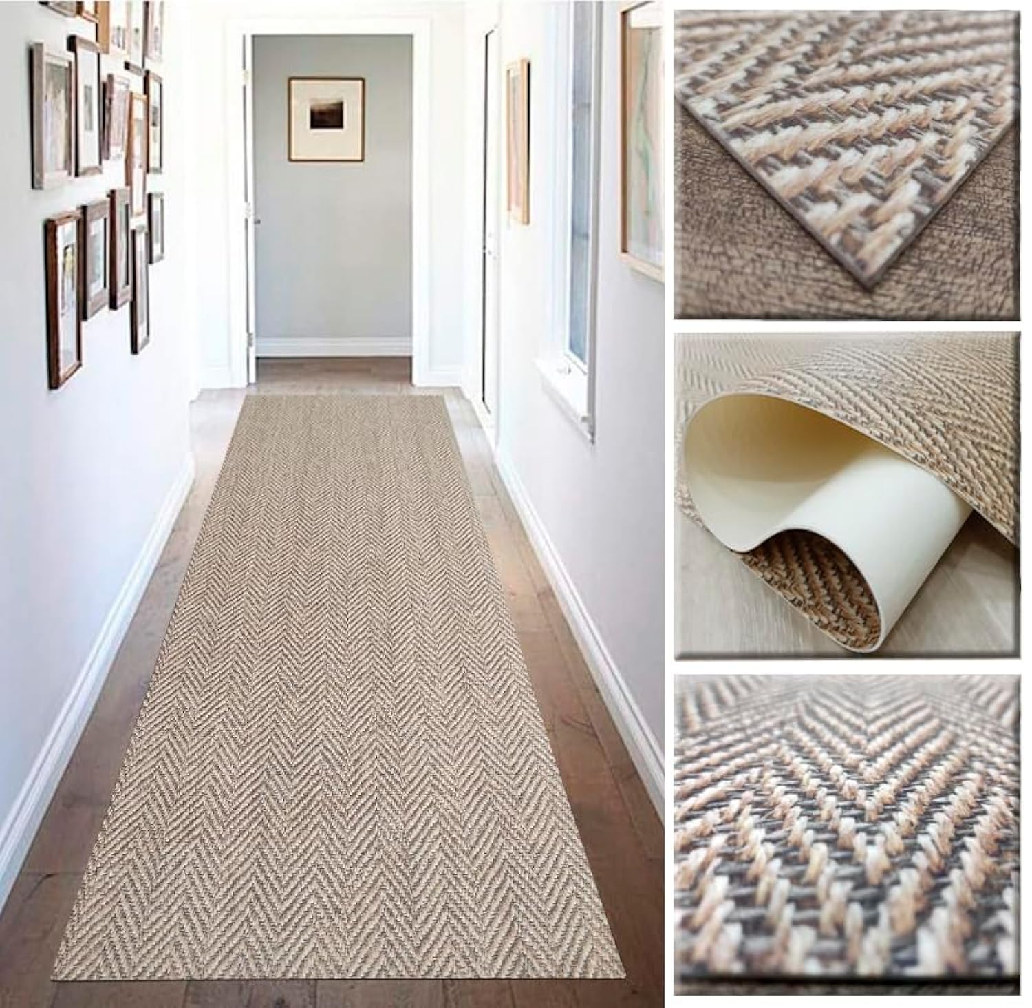 Tadi & Imperio1979 Alfombra Vinilica Espiga, para Cocina, Pasillo, de Color Marron, beig Efecto Natural digitalizado.